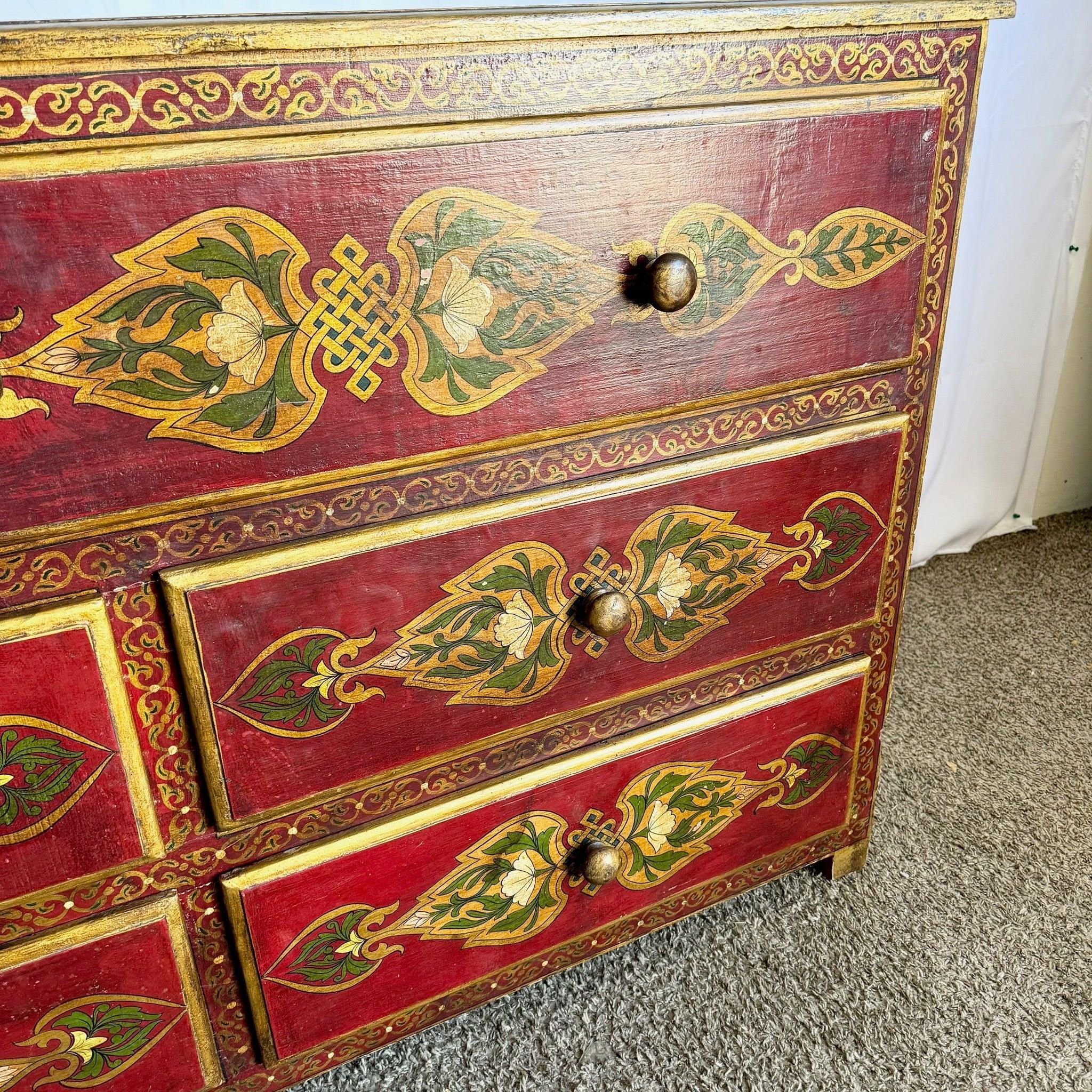 Credenza rossa e oro dipinta a mano in stile marocchino in vendita 1