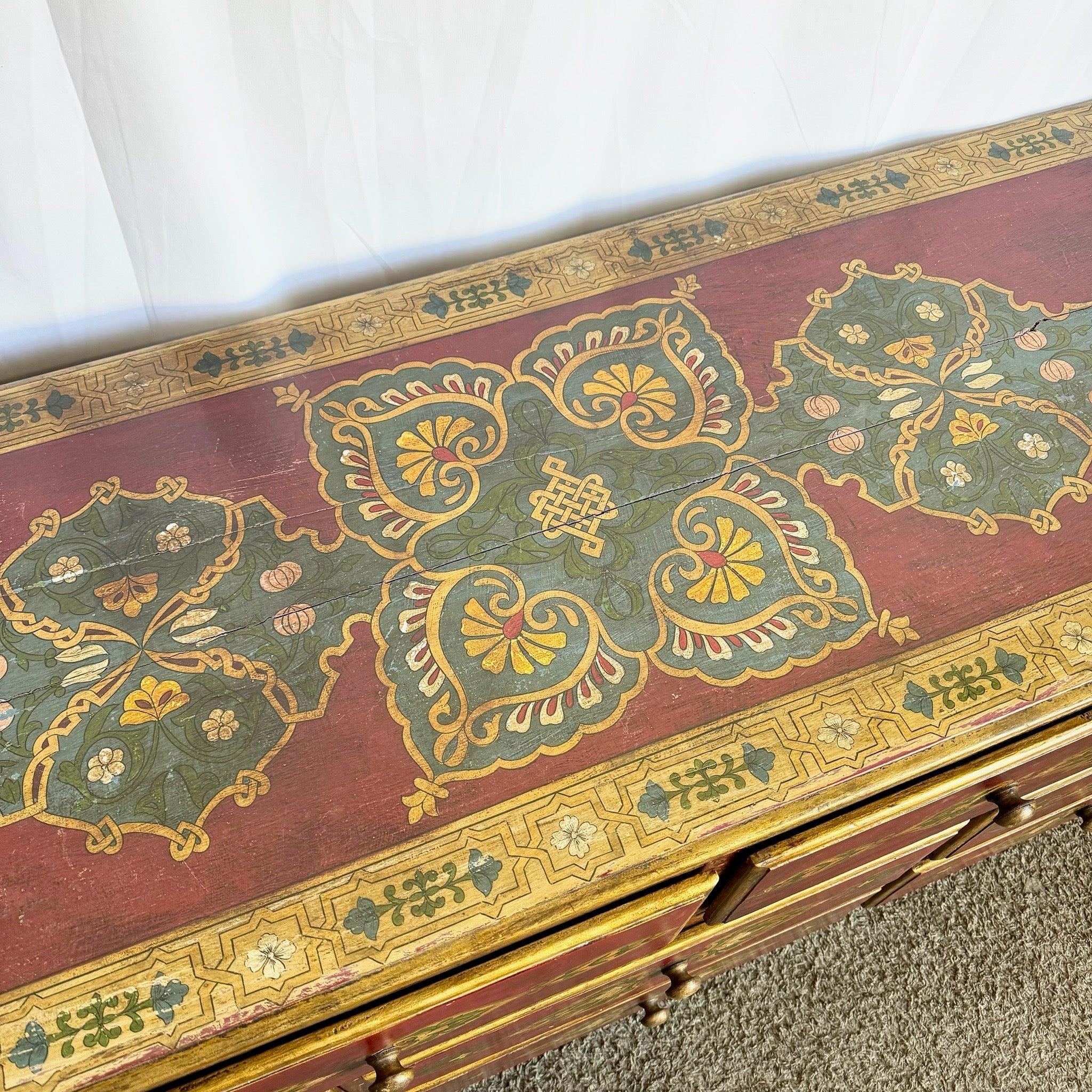 Credenza rossa e oro dipinta a mano in stile marocchino in vendita 2