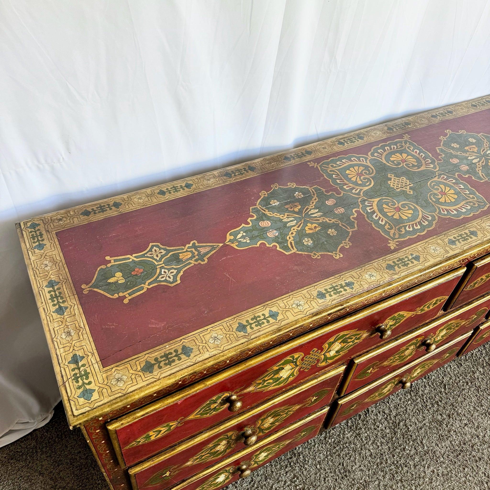 Credenza rossa e oro dipinta a mano in stile marocchino in vendita 3