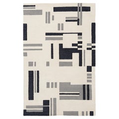 Moroccan-Style Hand-Tufted Wool Rug with Abstract Motif in Cream & Charcoal