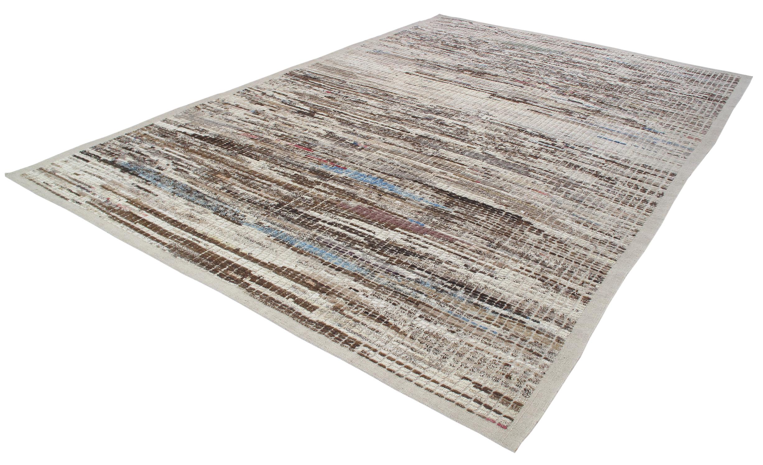 Hand-Knotted Moroccan Style Handknotted Textured Grey/Brown Rug with Multicolor Accents For Sale
