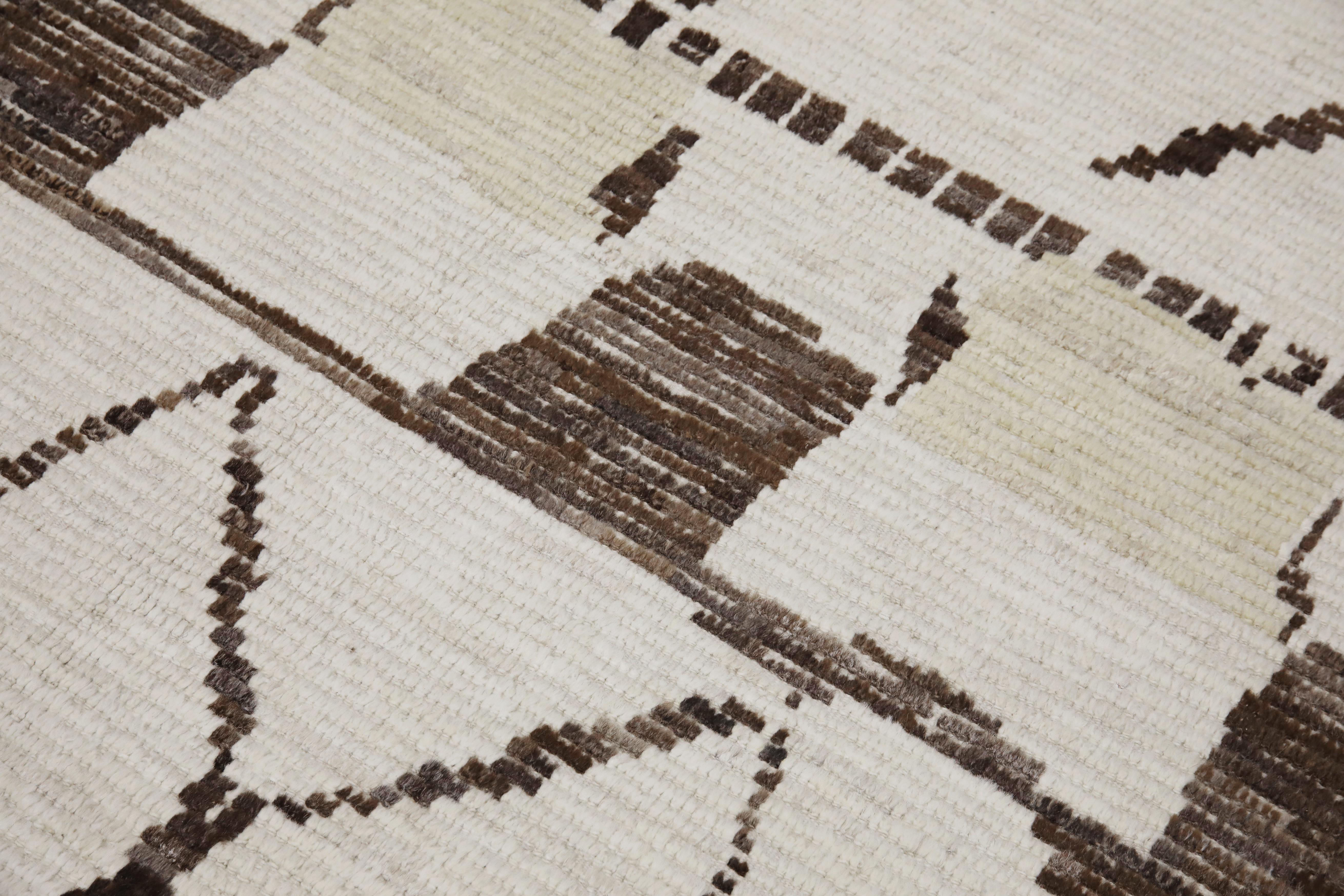 Moroccan Style Handmade Rug Beige and Brown Modern Rug 9'8