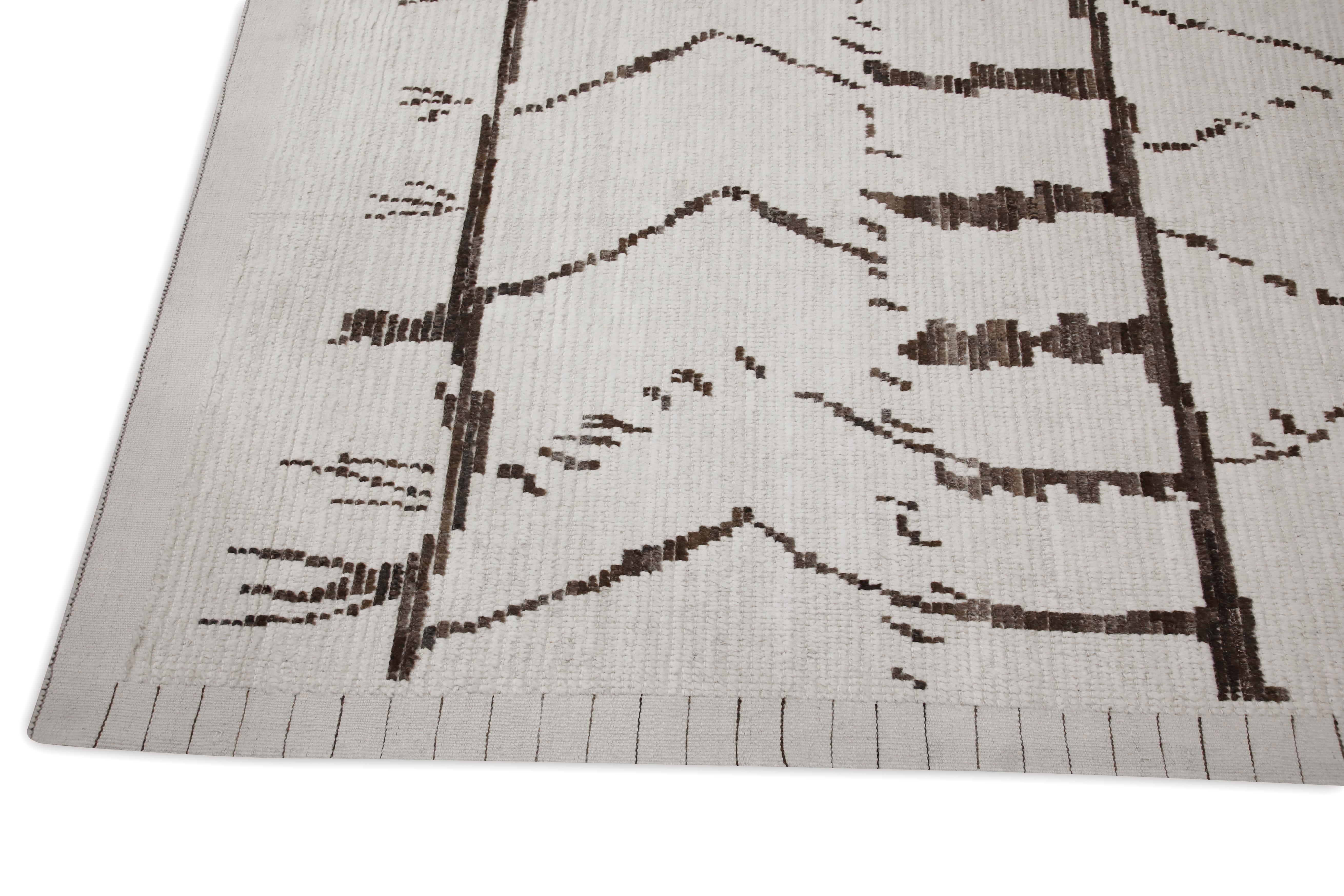Turkish Moroccan Style Handmade Rug Beige and Brown Modern Rug 9'8