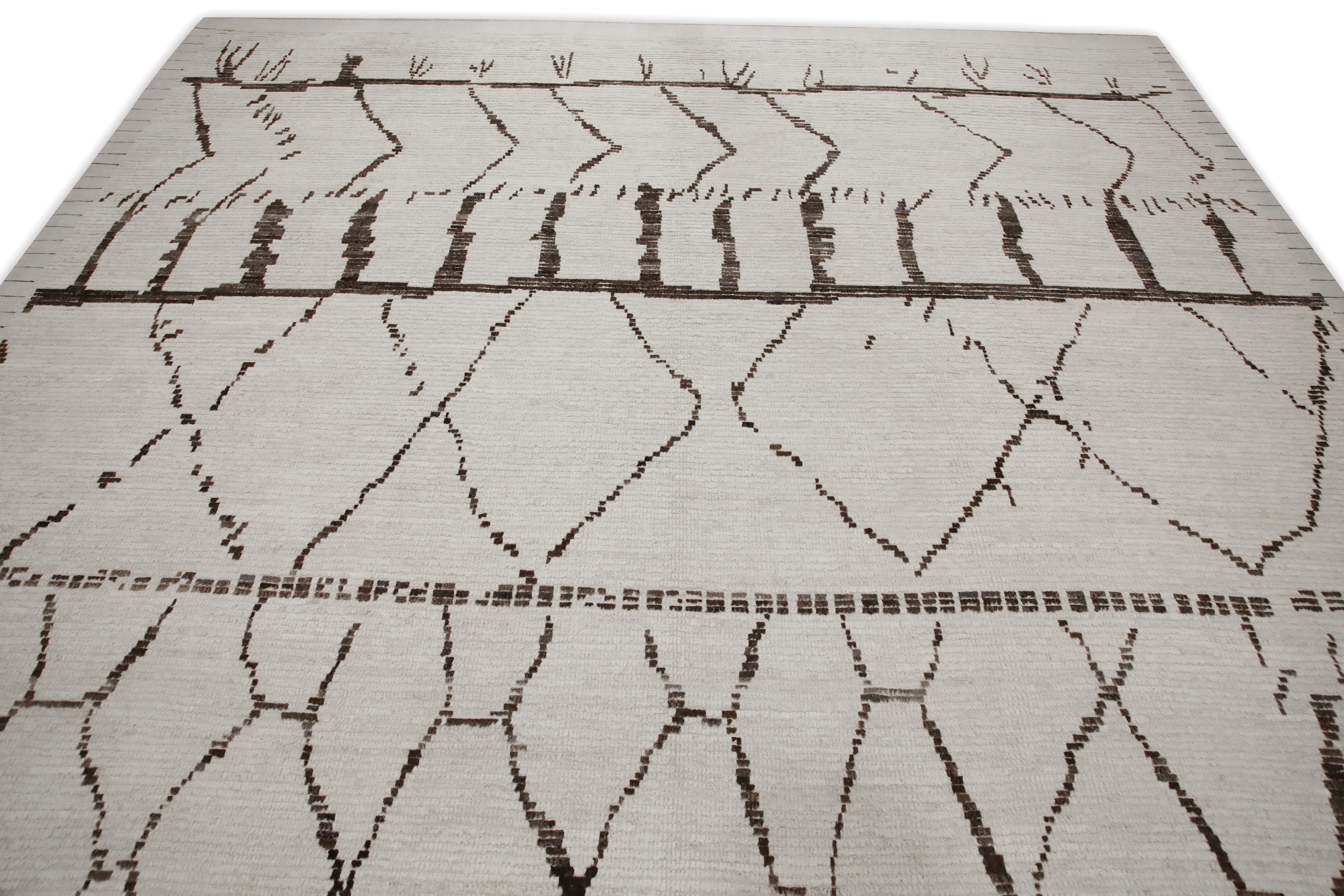Hand-Woven Moroccan Style Handmade Rug Beige and Brown Modern Rug 9'8