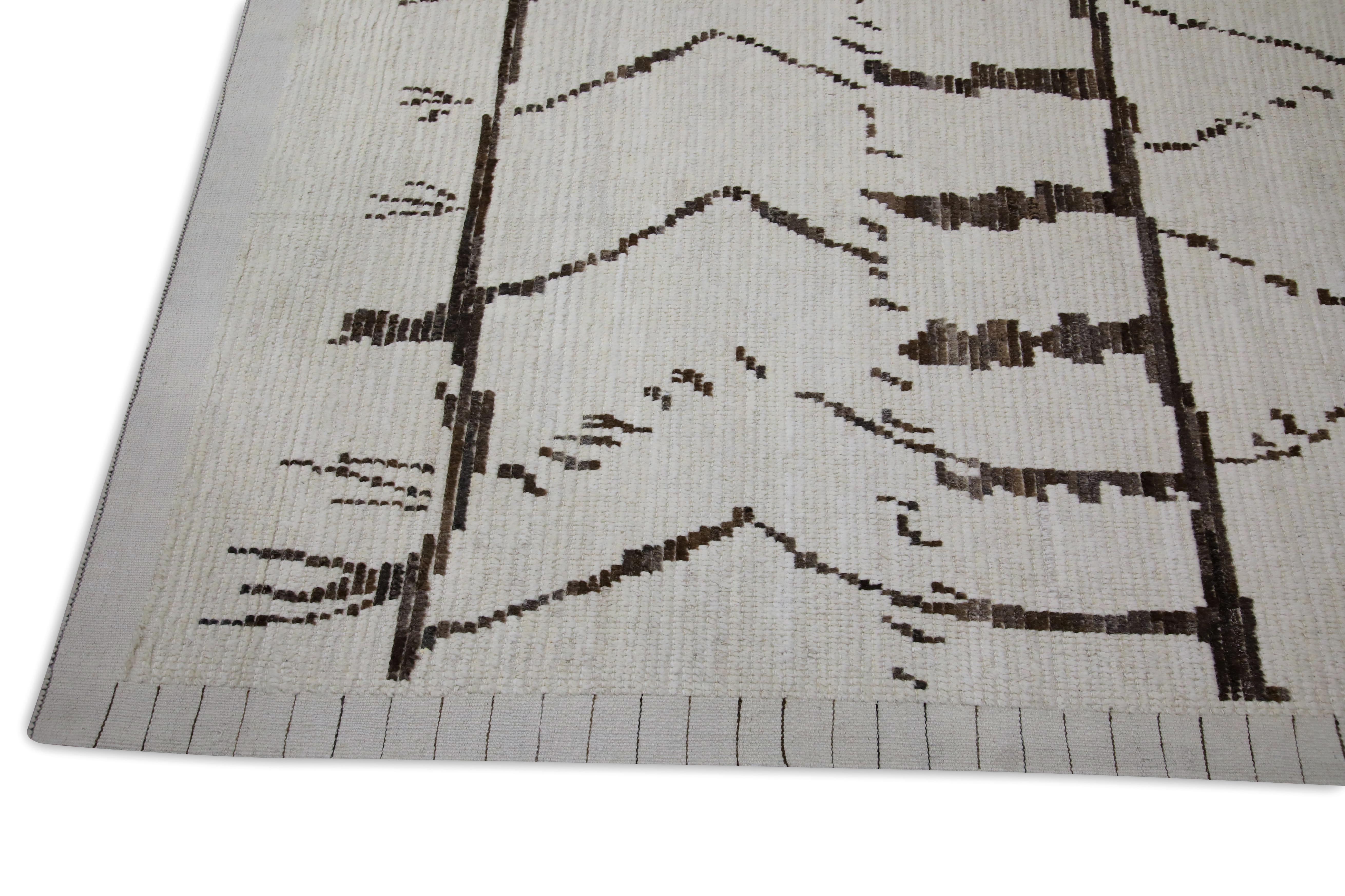 Wool Moroccan Style Handmade Rug Beige and Brown Modern Rug 9'8