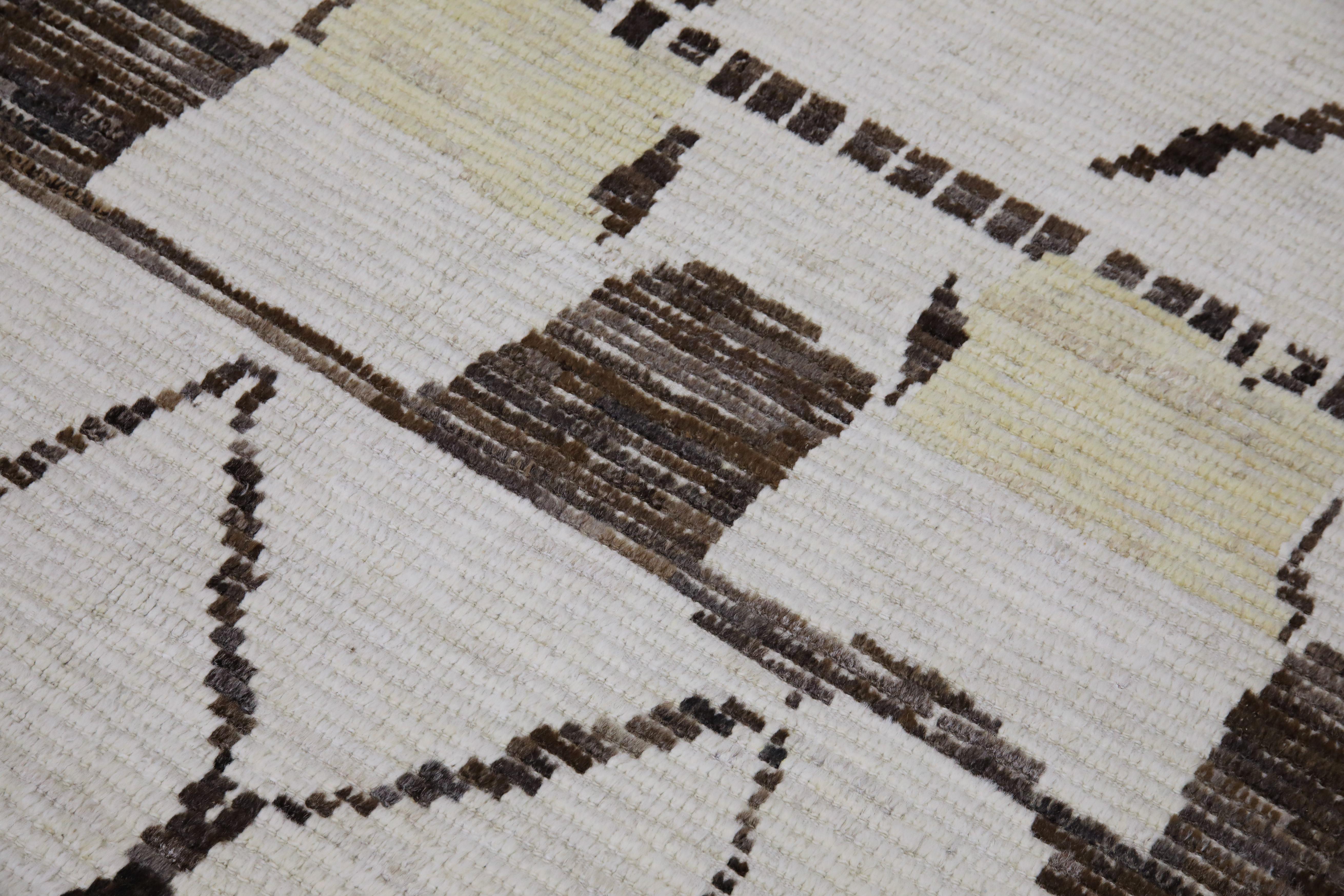 Moroccan Style Handmade Rug Beige and Brown Modern Rug 9'8