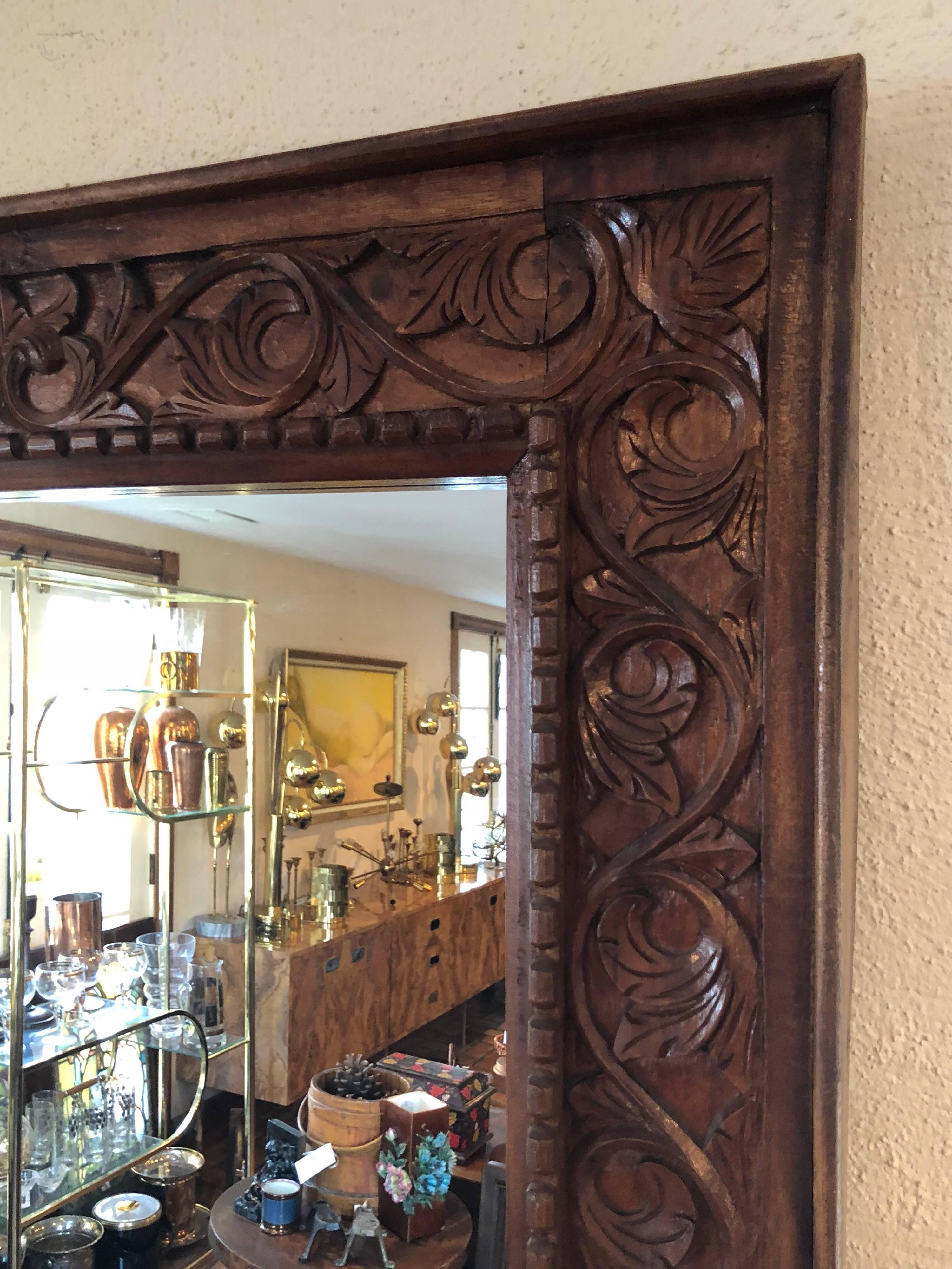 Moroccan Style Heavily Carved Wooden Mirror 2