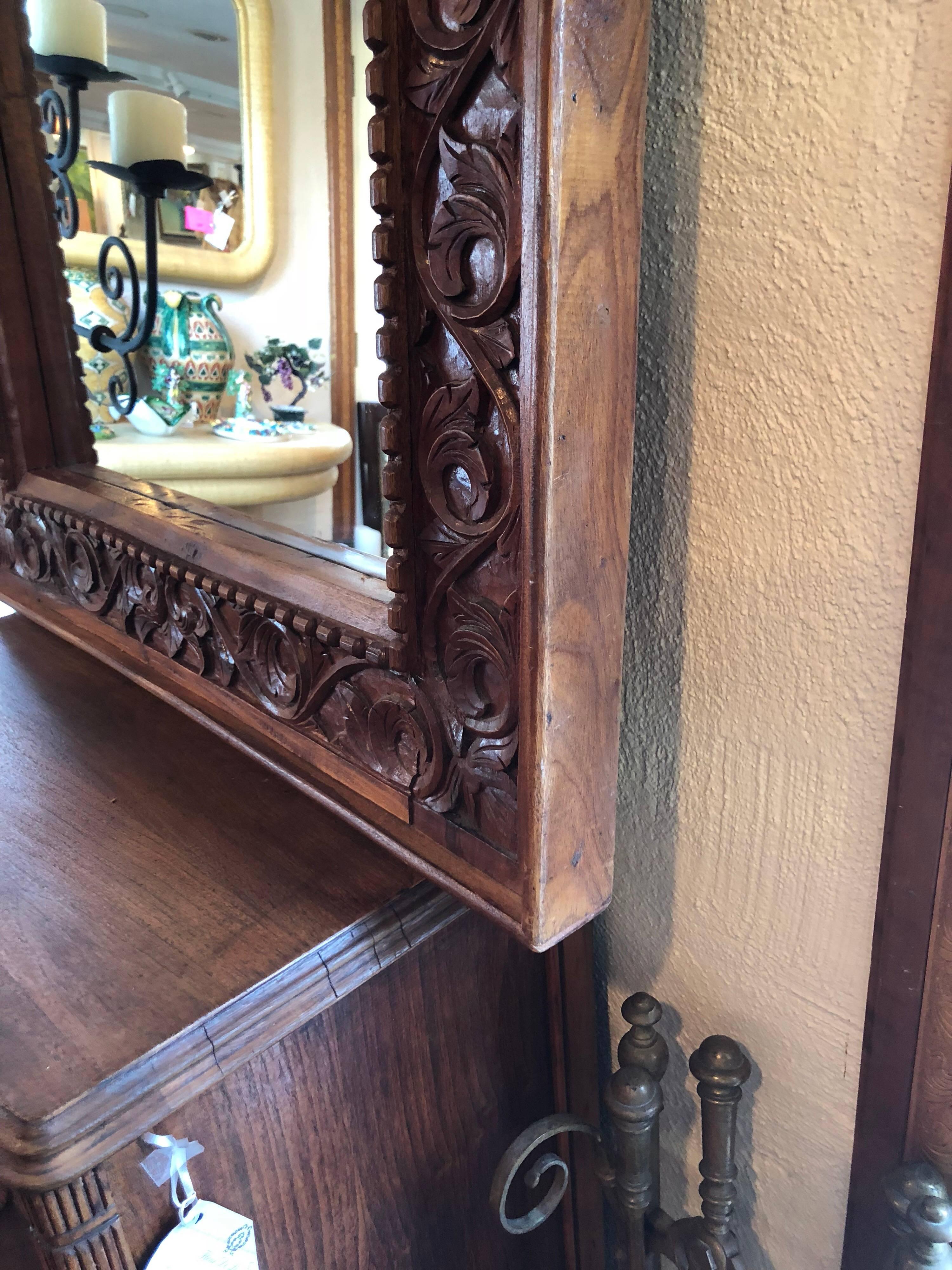 Moroccan Style Heavily Carved Wooden Mirror 1