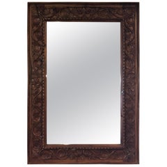 Moroccan Style Heavily Carved Wooden Mirror