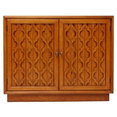 Retro Moroccan Style Heritage Furniture Pecan Commode Cabinet, circa 1960s