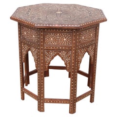 Moroccan Style Intricately Inlaid Solid Teak Wood Side Table