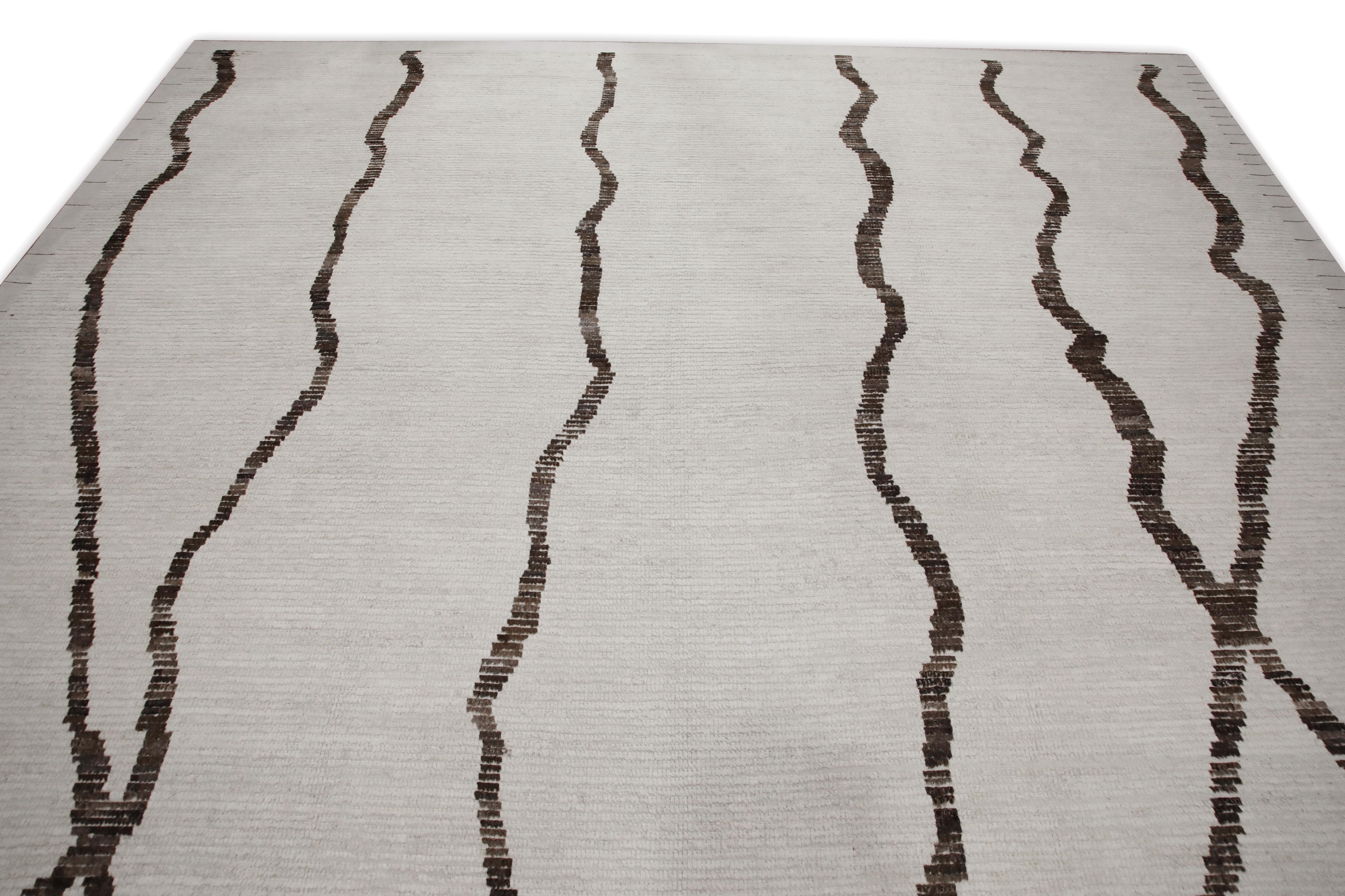 Alfombra de Lana Tejida a Mano Moderna Estilo Marroquí Marfil con Marrón 10'1