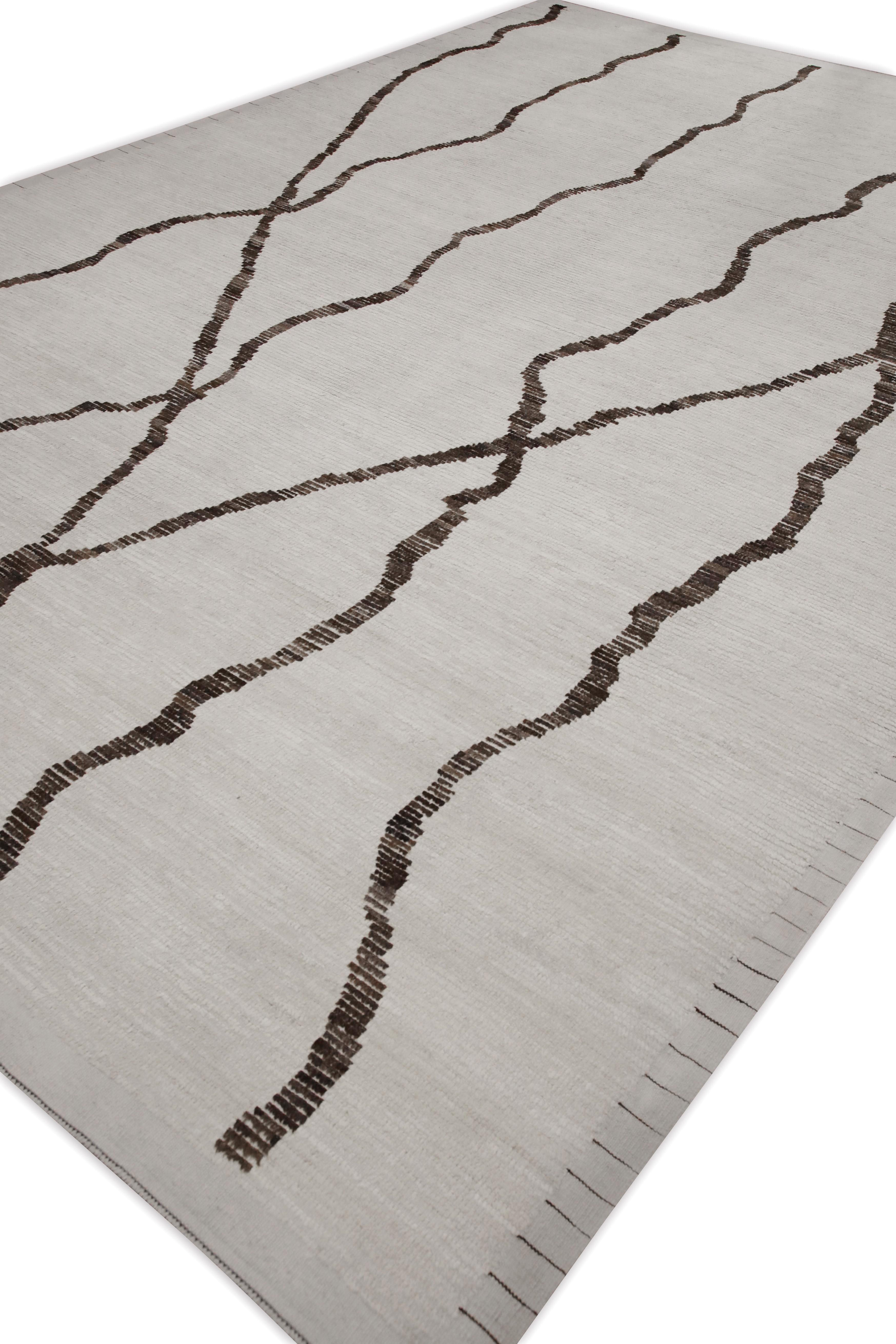 Alfombra de Lana Tejida a Mano Moderna Estilo Marroquí Marfil con Marrón 10'1