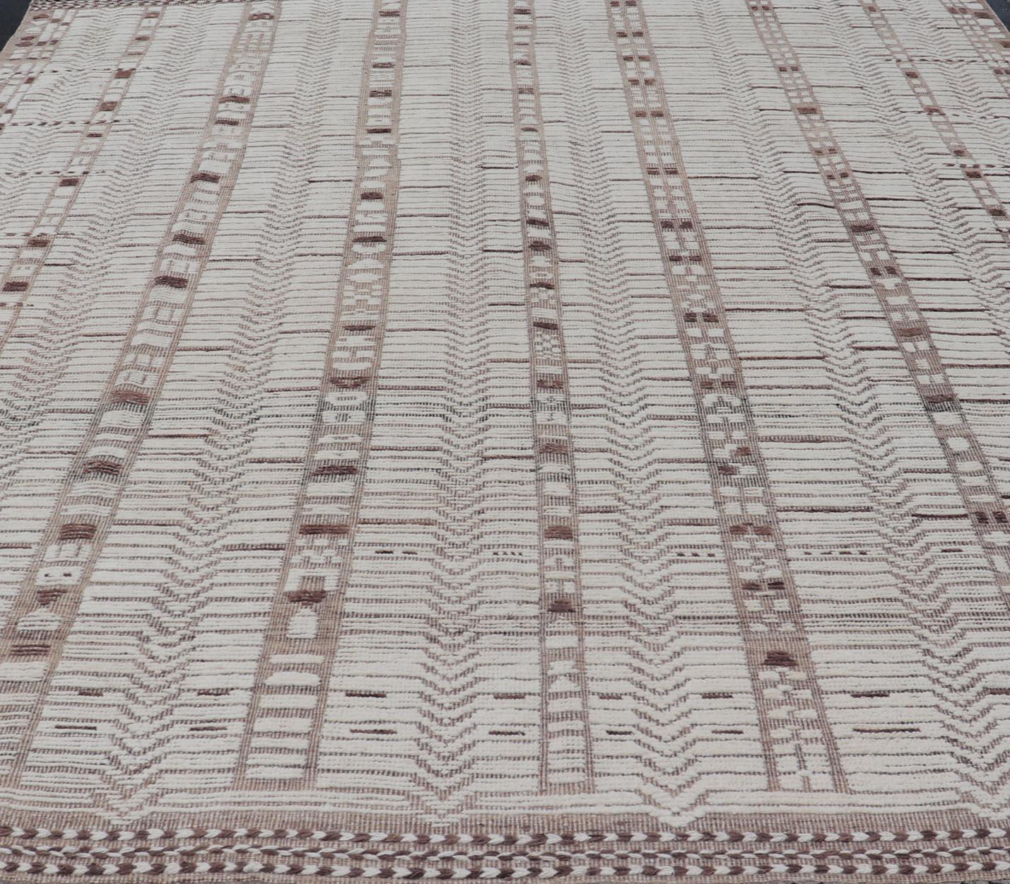 Marokkanischer moderner handgeknüpfter Teppich im marokkanischen Stil in Creme und Hellbraun mit Textur im Angebot 5