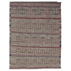 Moroccan Style Modern Hand Knotted Rug in Off White, Pink, Blue 
Brown