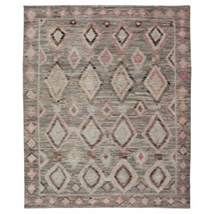 Moroccan Style Modern Hand Knotted Rug in Tribal Design in Brown's, Pink, Gray