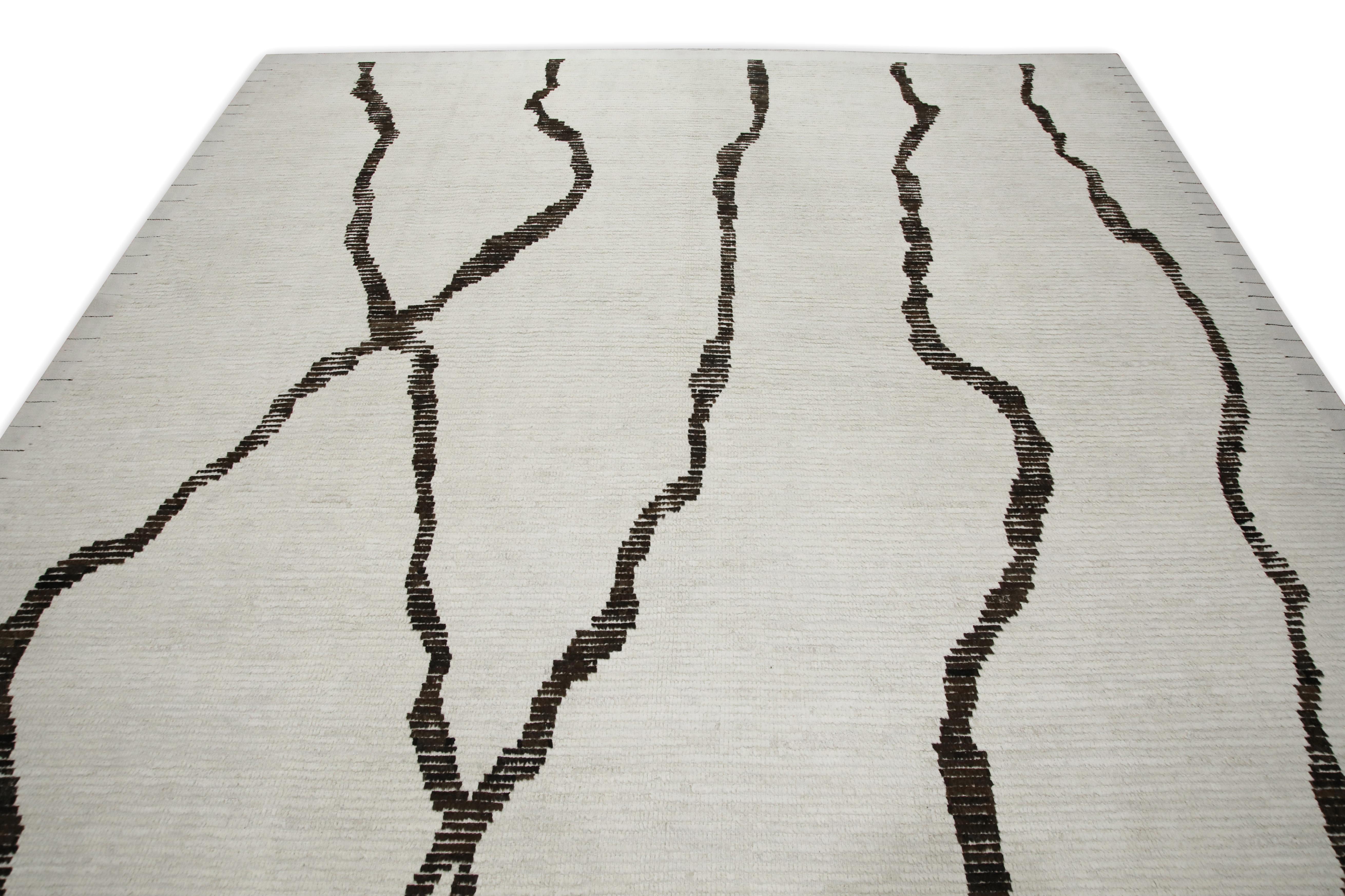 Turco Tappeto in lana marrone e beige fatto a mano in stile marocchino moderno 8'10
