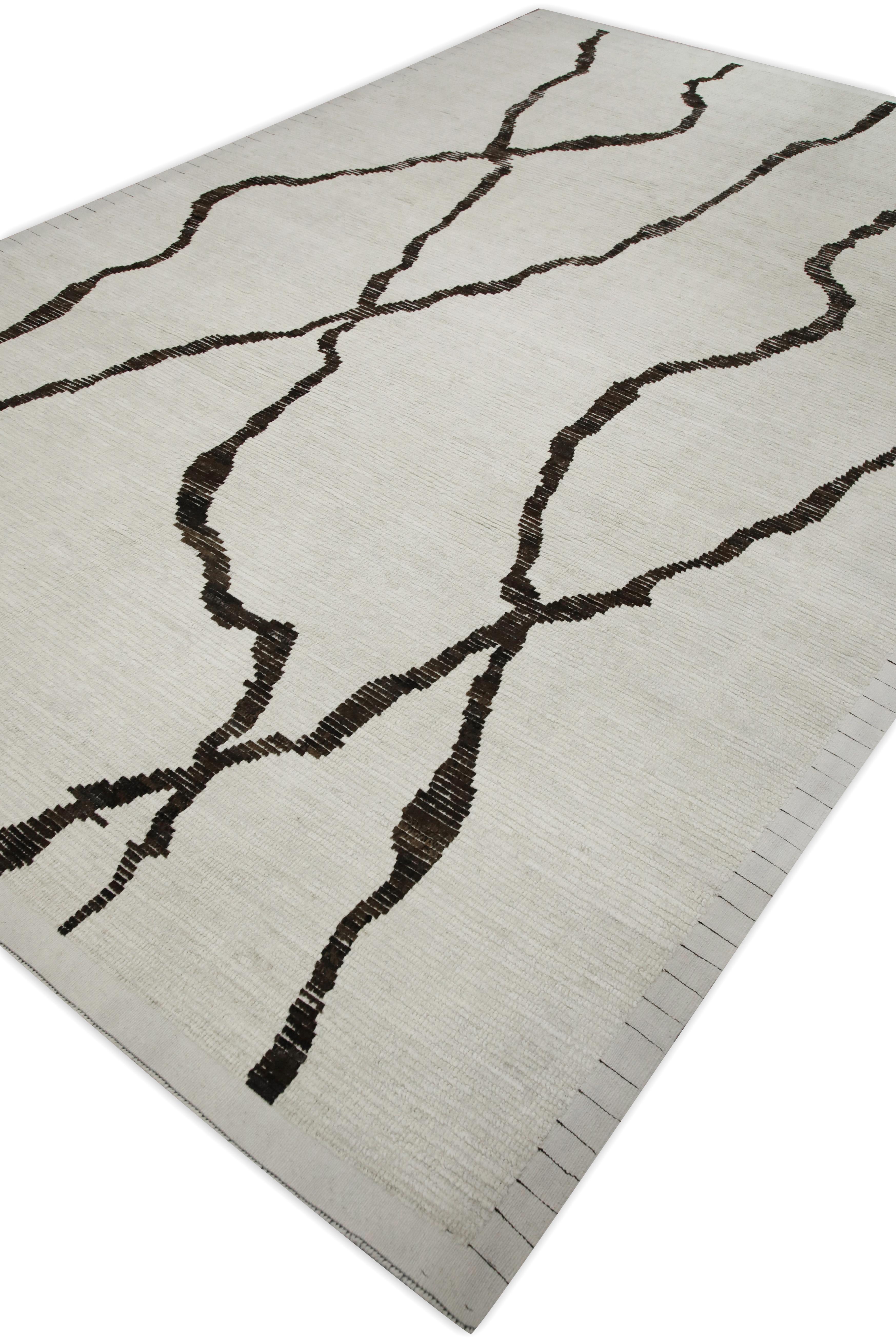 Tessuto a mano Tappeto in lana marrone e beige fatto a mano in stile marocchino moderno 8'10