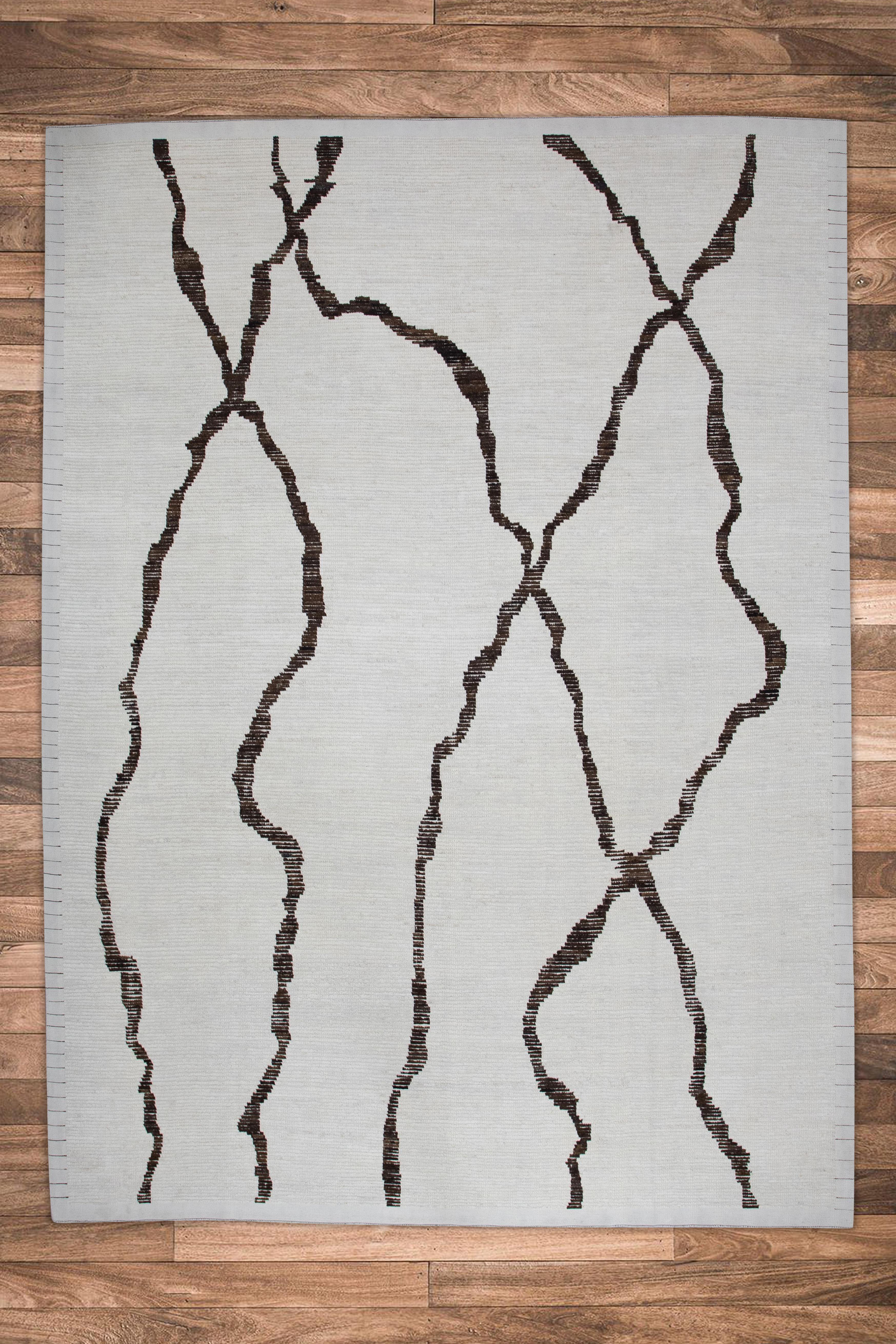 Lana Tappeto in lana marrone e beige fatto a mano in stile marocchino moderno 8'10