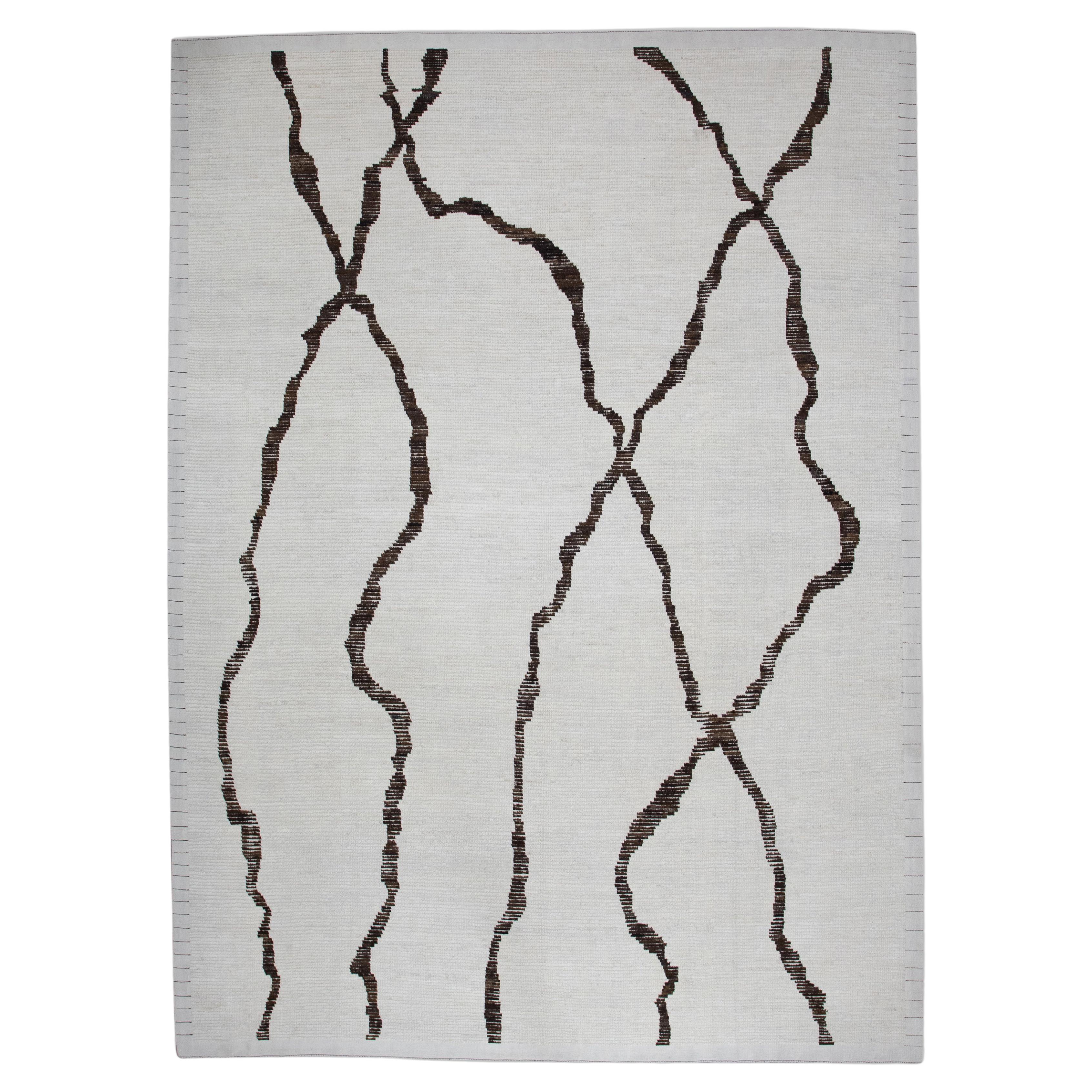 Alfombra moderna de lana marrón y beige de estilo marroquí hecha a mano 8'10" x 12'10