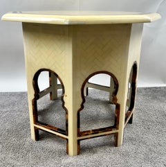 Moroccan Style Off -White Bone Inlay Octagonal Side Table with Moorish Arches