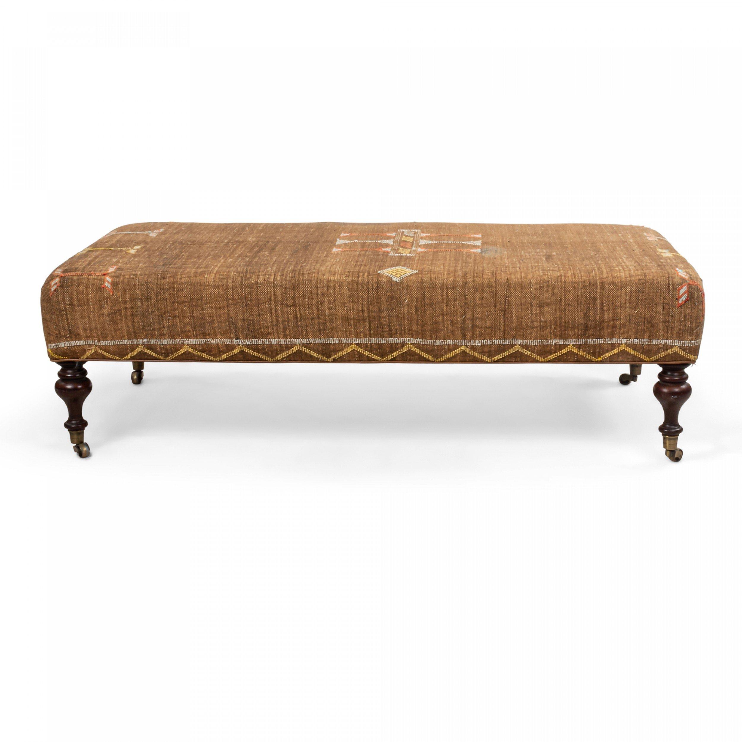 Moroccan Style Ottoman Low Bench With Mahogany Legs At 1stdibs