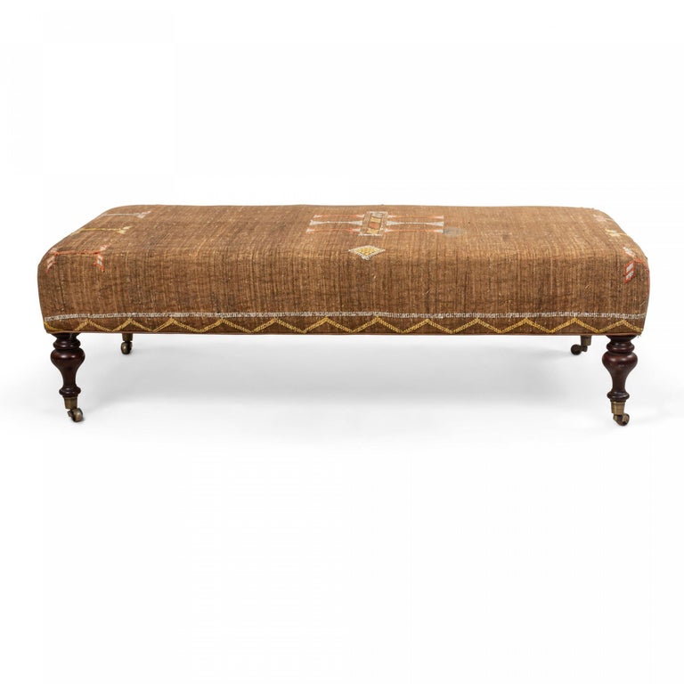 Moroccan Style Ottoman Low Bench With Mahogany Legs At 1stdibs