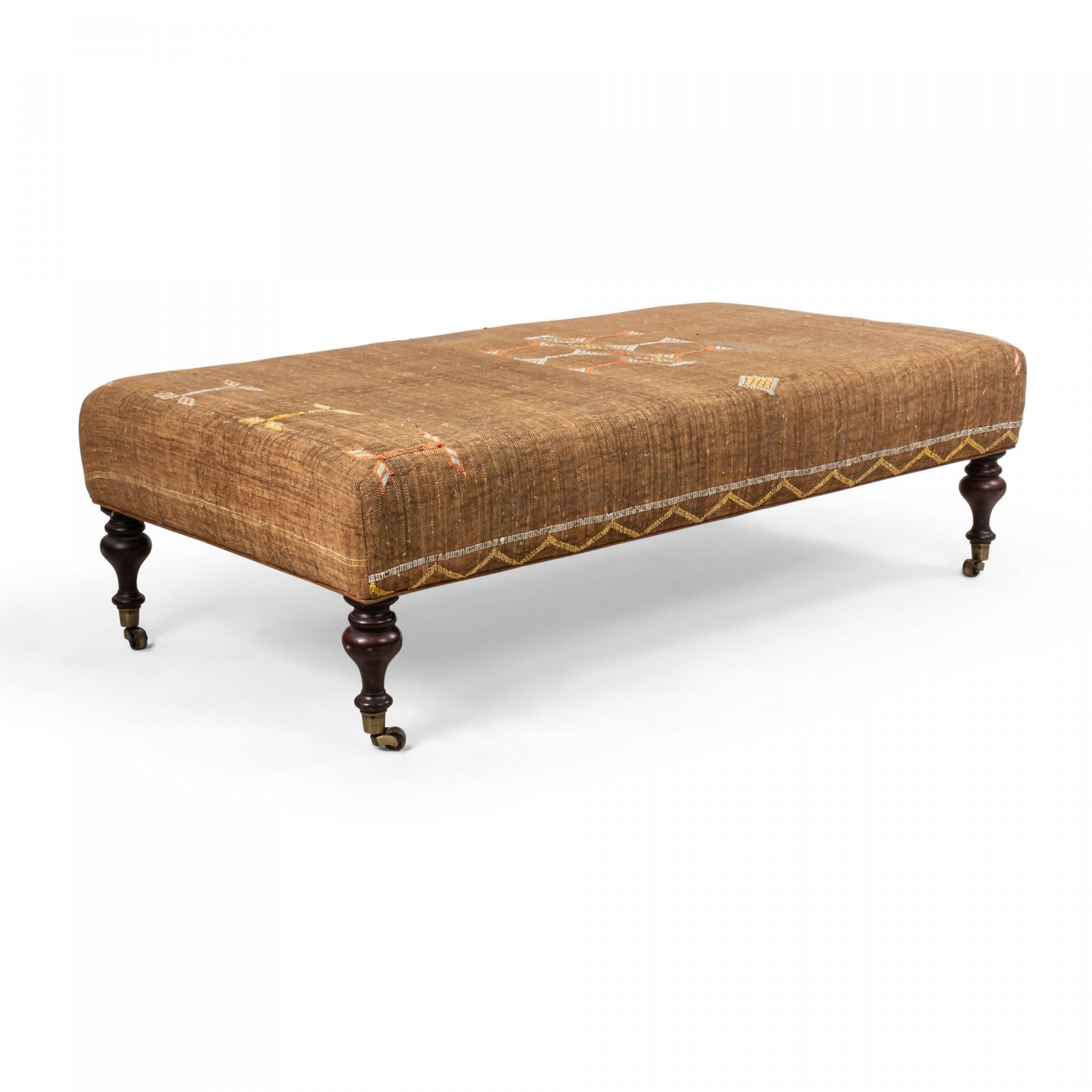 Moroccan Style Ottoman Low Bench With Mahogany Legs At 1stdibs