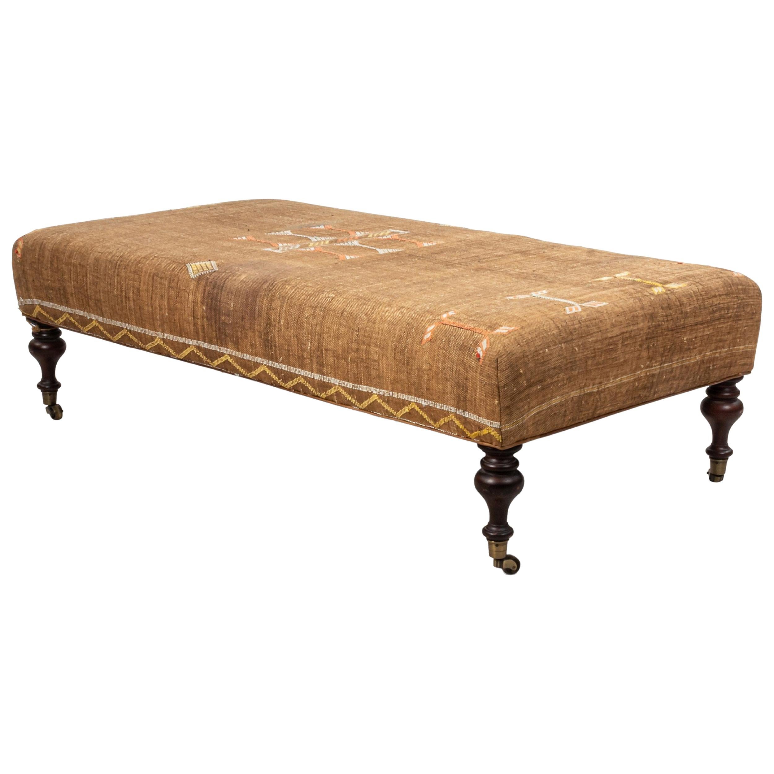 Moroccan Style Ottoman / Low Bench with Mahogany Legs