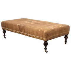 Moroccan Style Ottoman / Low Bench with Mahogany Legs