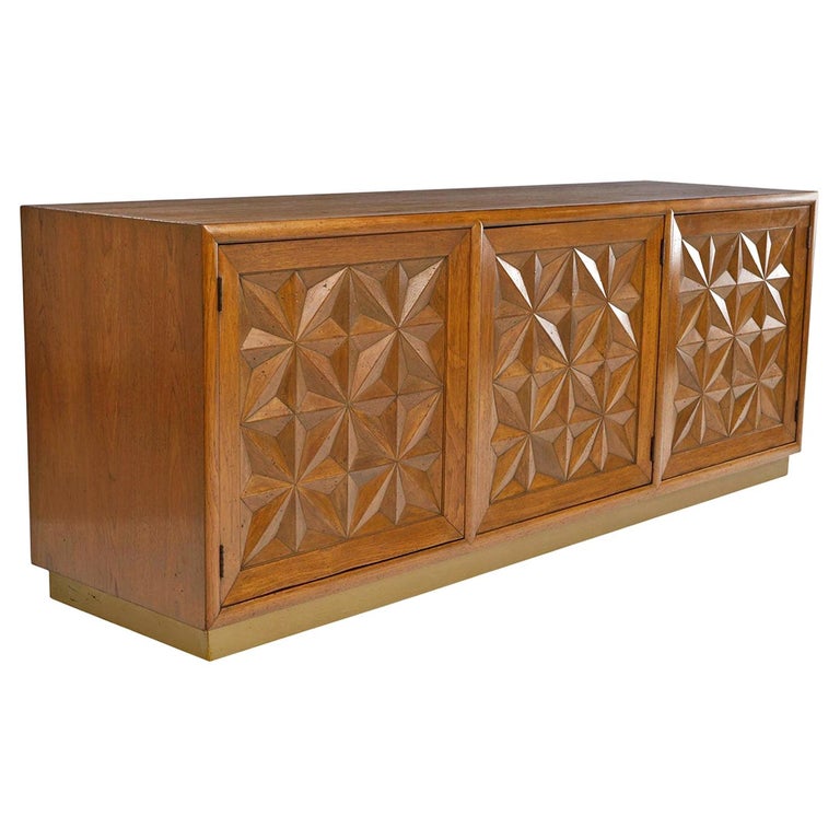 Moroccan Style Pecan Diamond Front Hollywood Regency Henredon Credenza