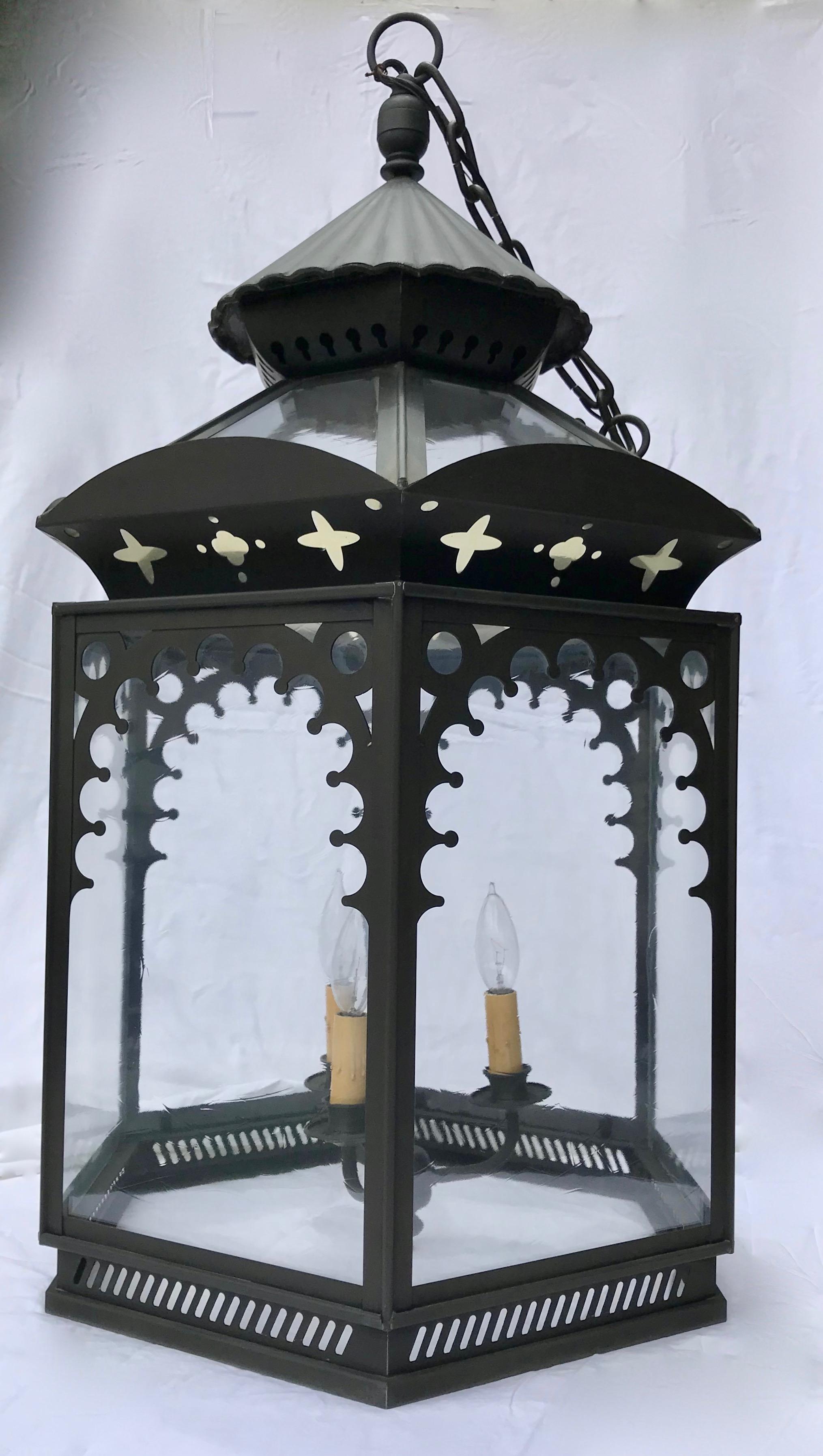 A very handsome pendant style lantern in Moroccan Moorish style - The subtle influences of Morocco are a compliment to many style homes, perfectly suited for an entry or focal point of a large room, den or even game room. The piece is ready to be