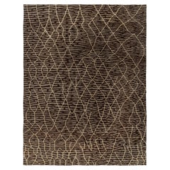 Tapis et tapis de style marocain de Kilim à motif tribal marron et blanc cassé