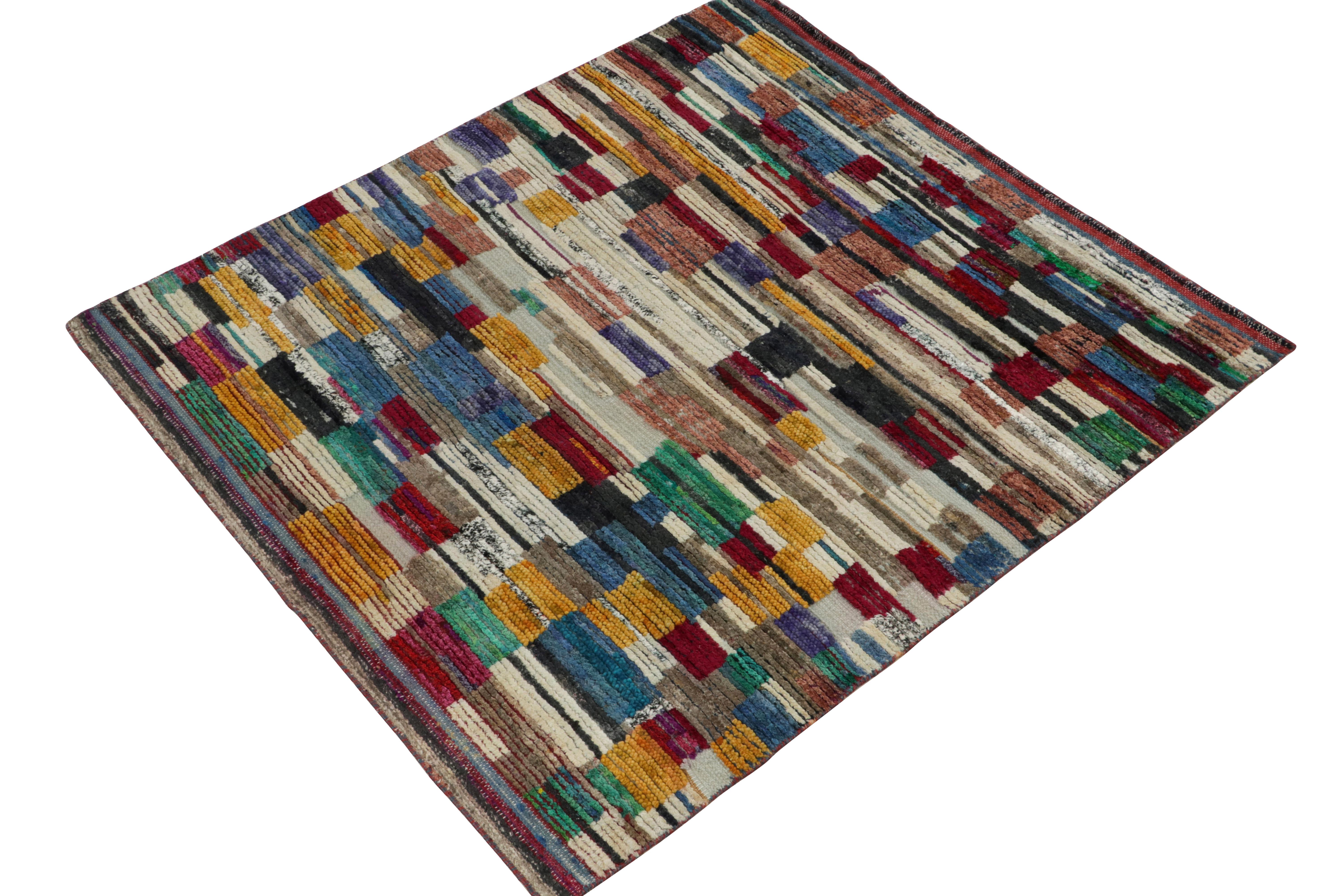 Tribal Rug & Kilim's Moroccan Style Rug in Colorful High-Low Geometric Pattern For Sale