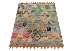Rug & Kilim's Moroccan Style Rug in Gray, Green and Gold Geometric Pattern