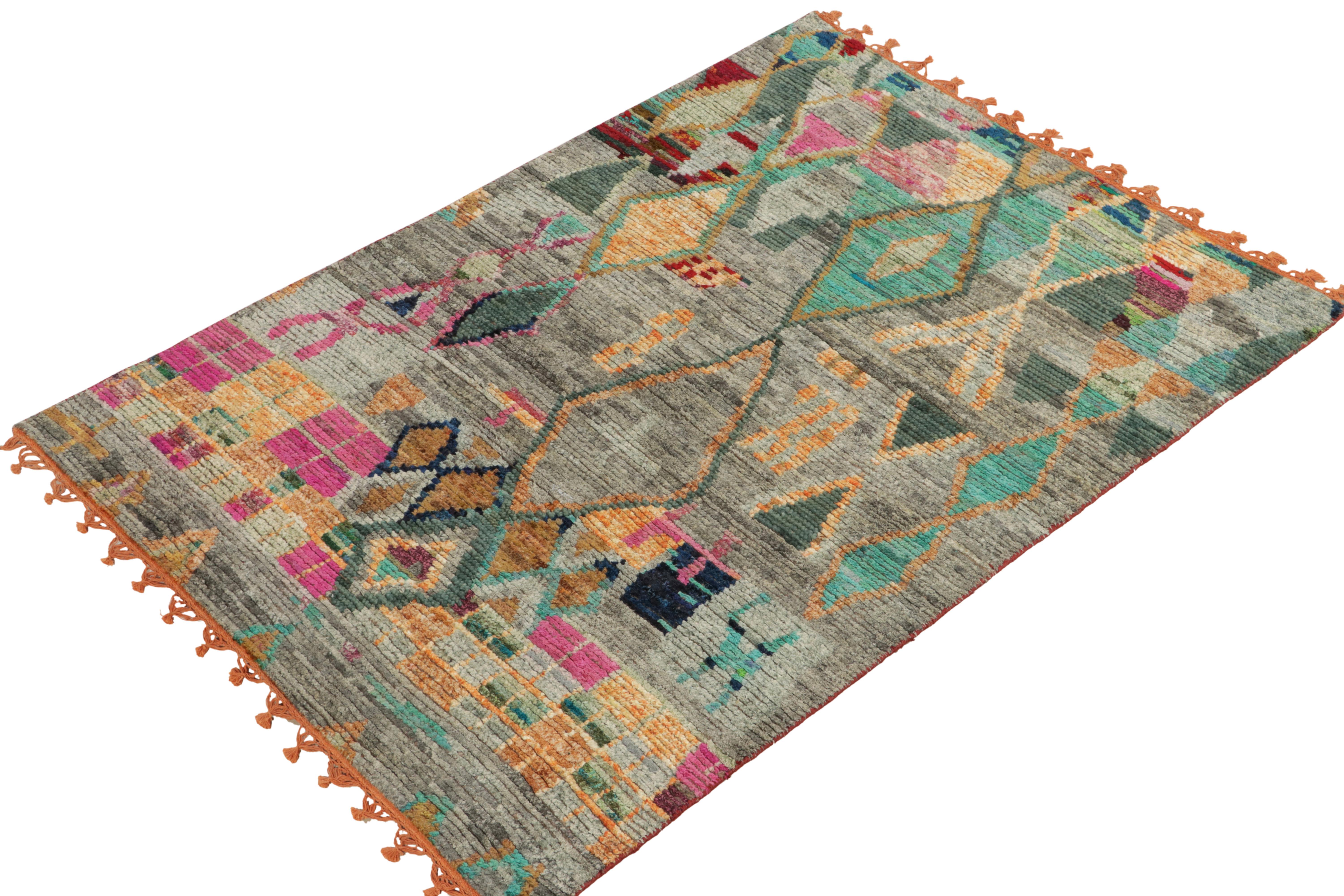 Tribal Rug & Kilim's Moroccan Style Rug in Gray, Green and Gold Geometric Pattern For Sale
