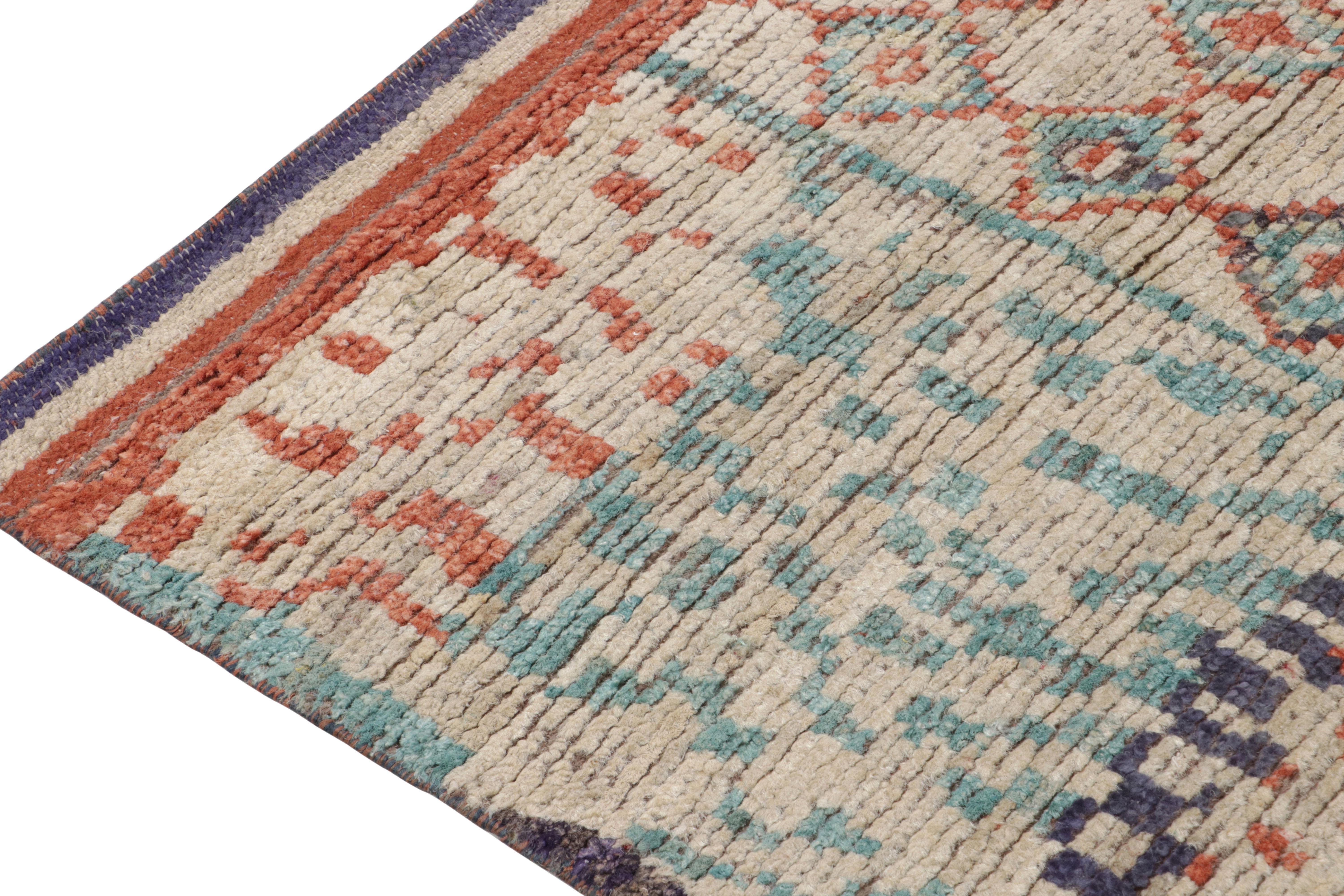 Rug & Kilim's Moroccan Style Rug in Off-White, Red and Blue Geometric Pattern In New Condition For Sale In Long Island City, NY