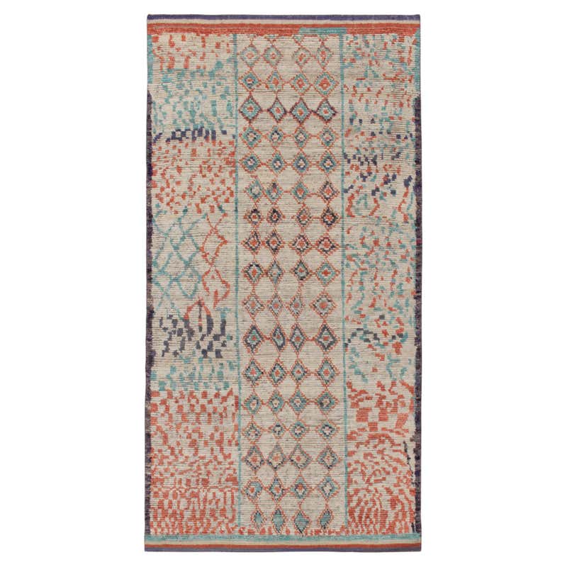 Rug and Kilim’s Moroccan Style Rug in Blue with Red and White Diamond ...