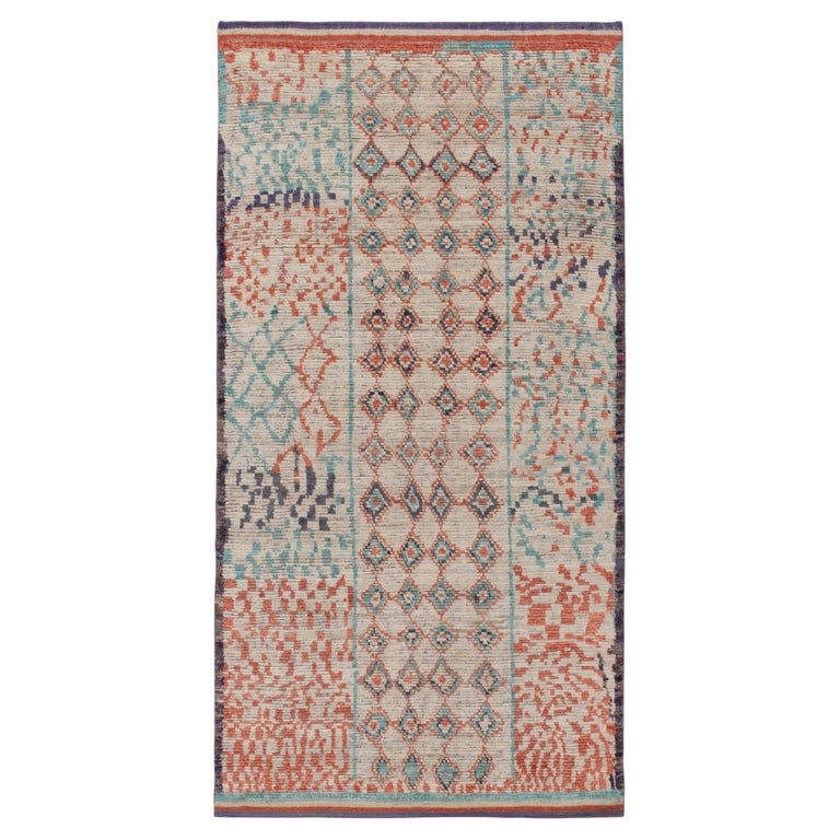 Moroccan Style Rug in Off-White, Red and Blue Geometric Pattern by Rug & Kilim For Sale