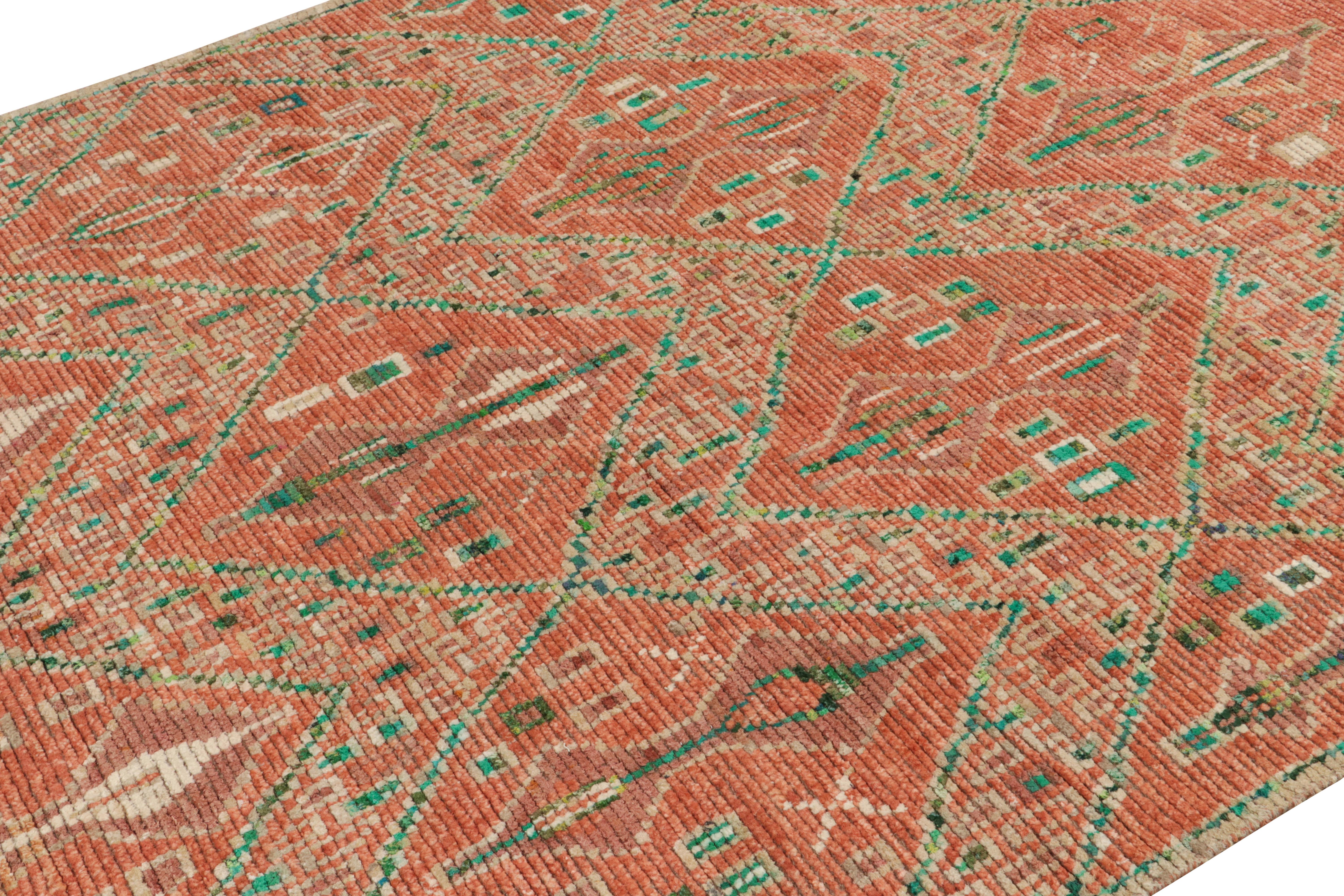 Tribal Rug & Kilim's Moroccan Style Rug in Orange & Green Geometric Pattern For Sale