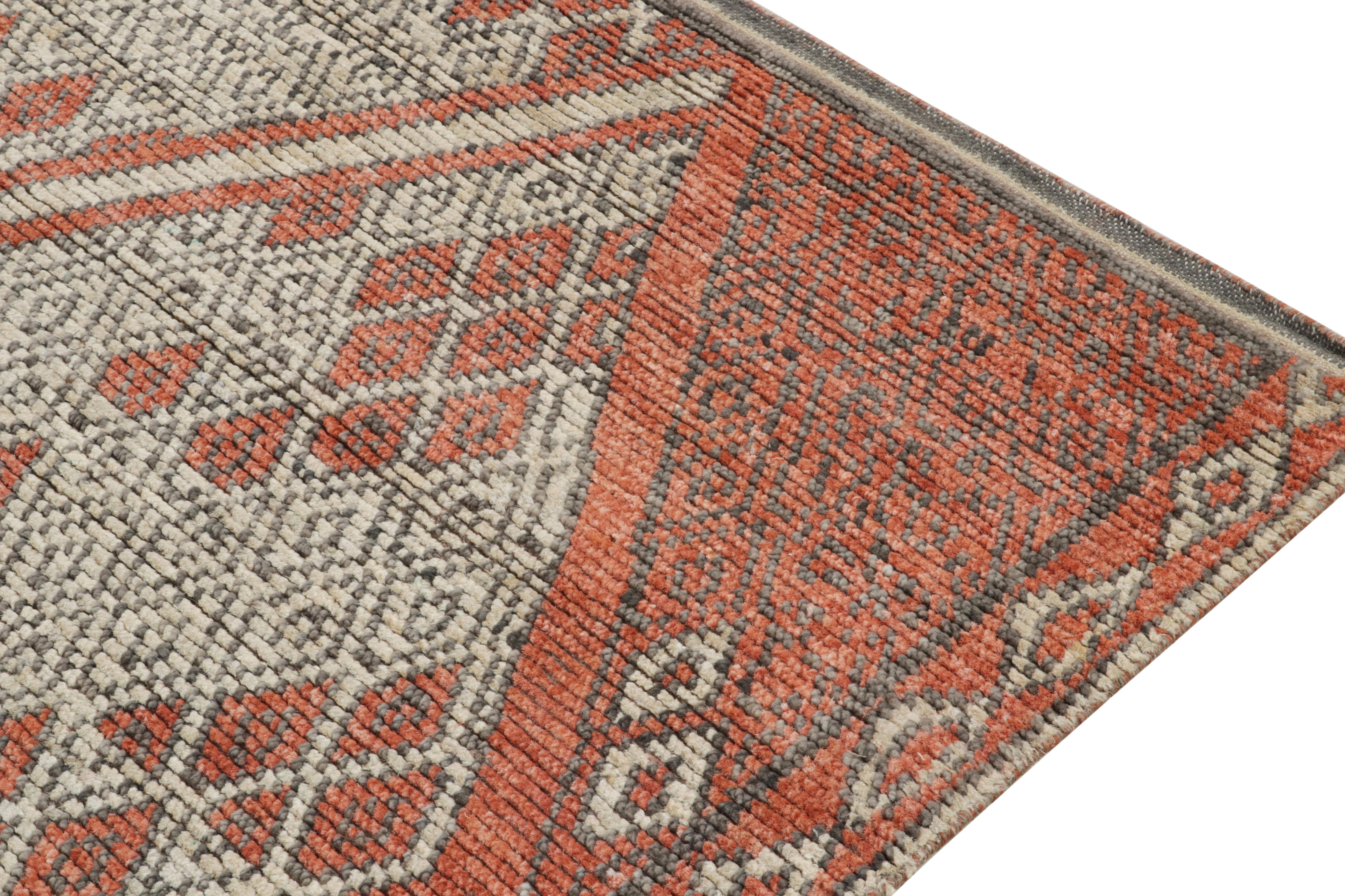 Hand-Knotted Rug & Kilim's Moroccan Style Rug in Orange, White, Gray Diamond Patterns For Sale