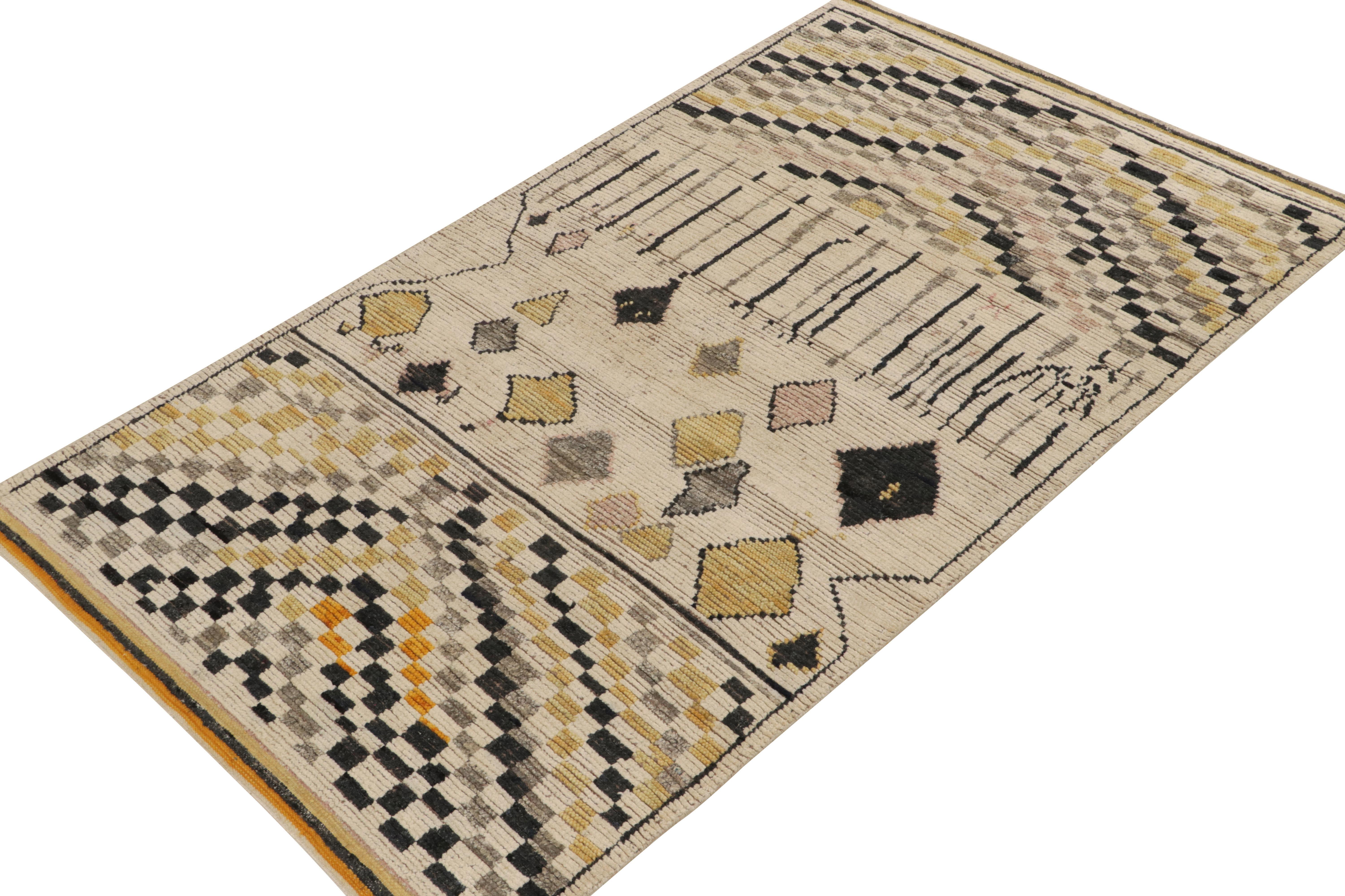 Tribal Rug & Kilim's Moroccan Style Rug in White, Gold, Black Geometric Pattern For Sale
