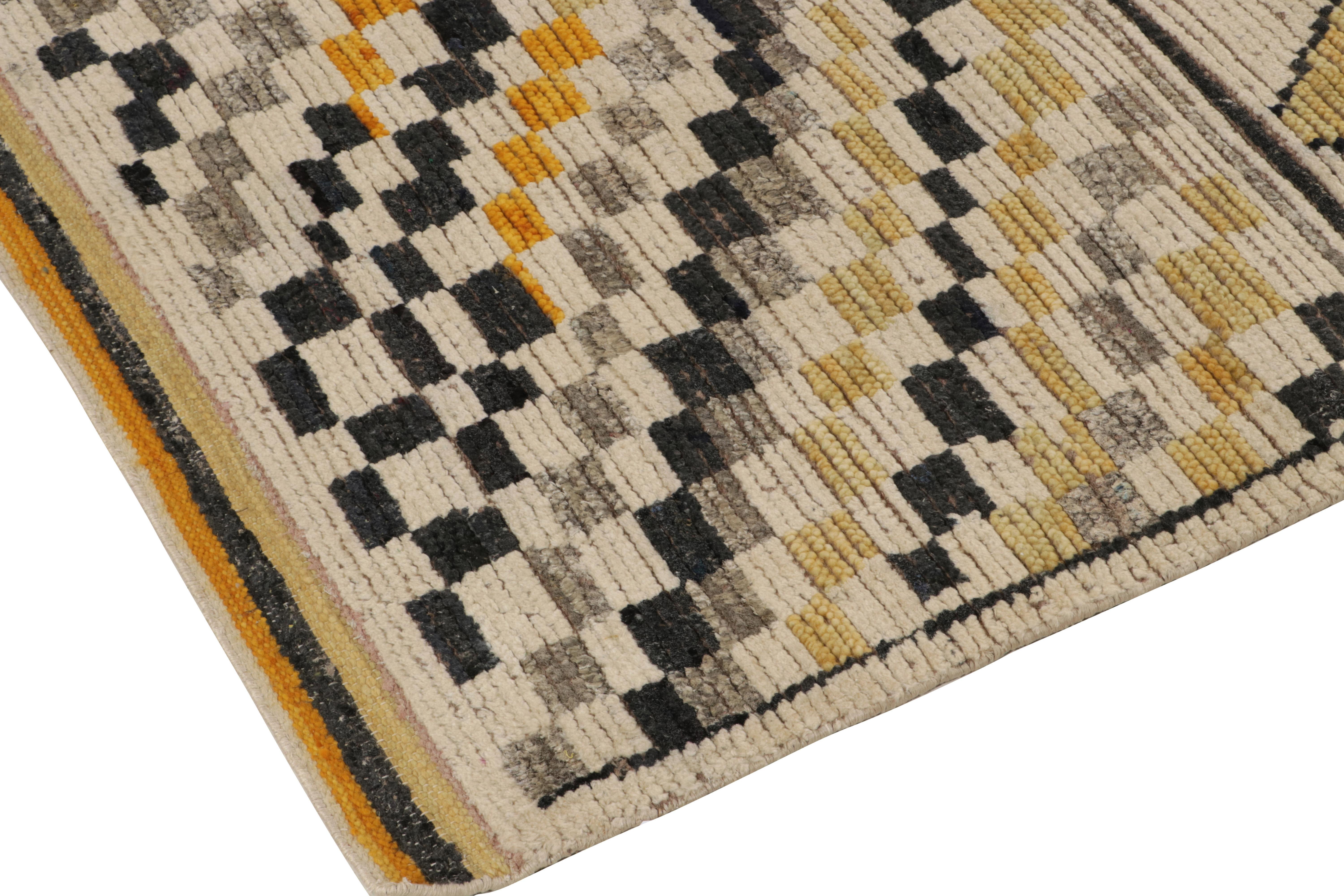 Hand-Knotted Rug & Kilim's Moroccan Style Rug in White, Gold, Black Geometric Pattern For Sale