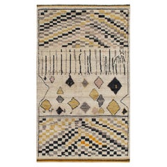 Rug & Kilim's Moroccan Style Rug in White, Gold, Black Geometric Pattern