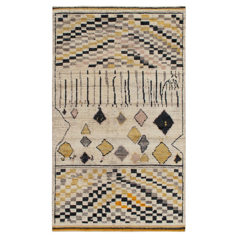 Rug and Kilim's Moroccan Style Rug in White, Gold, Black Geometric
