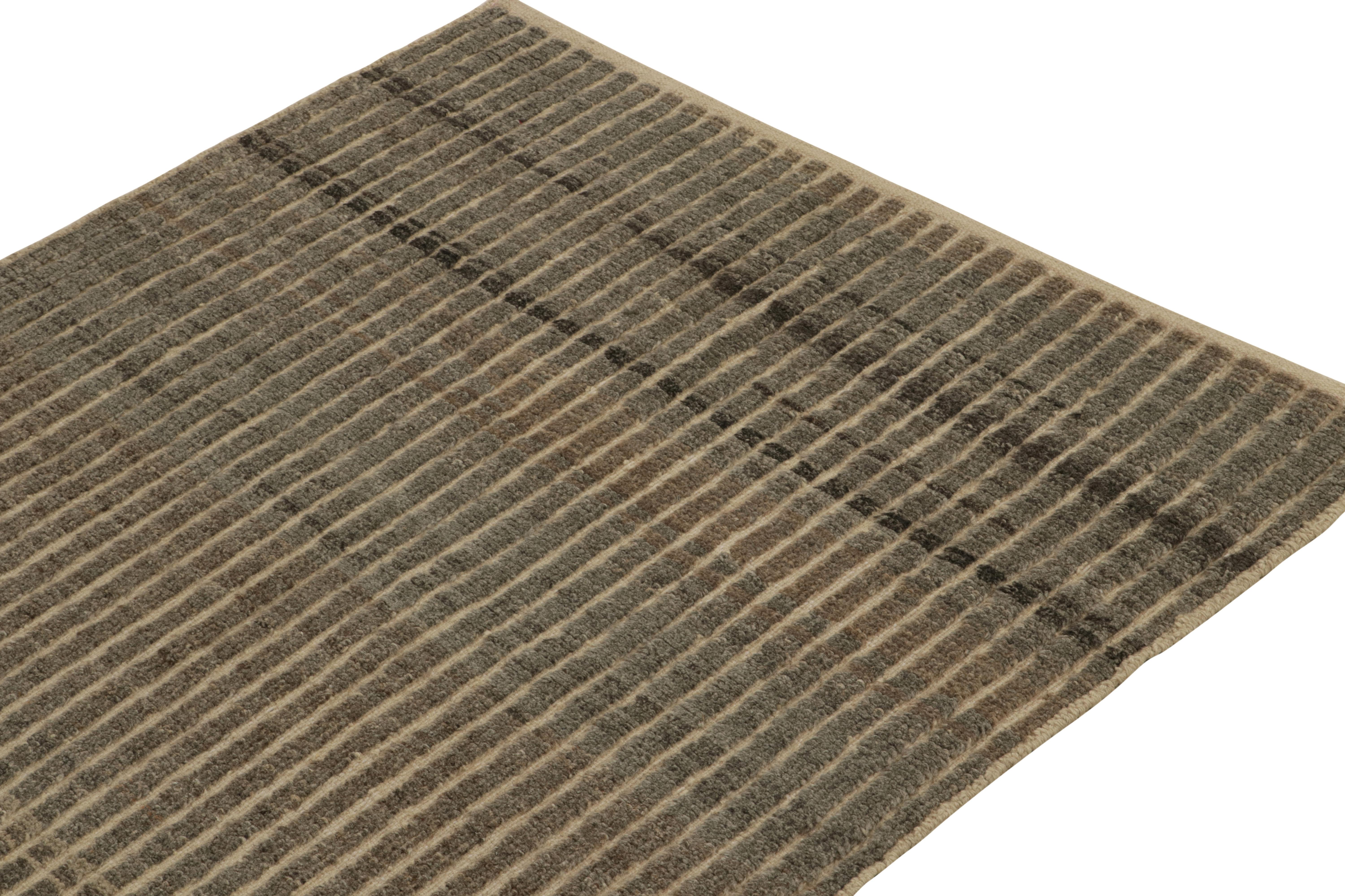 Rug & Kilim's Moroccan Style Runner in Beige-Brown, Gray Stripe Pattern In New Condition For Sale In Long Island City, NY