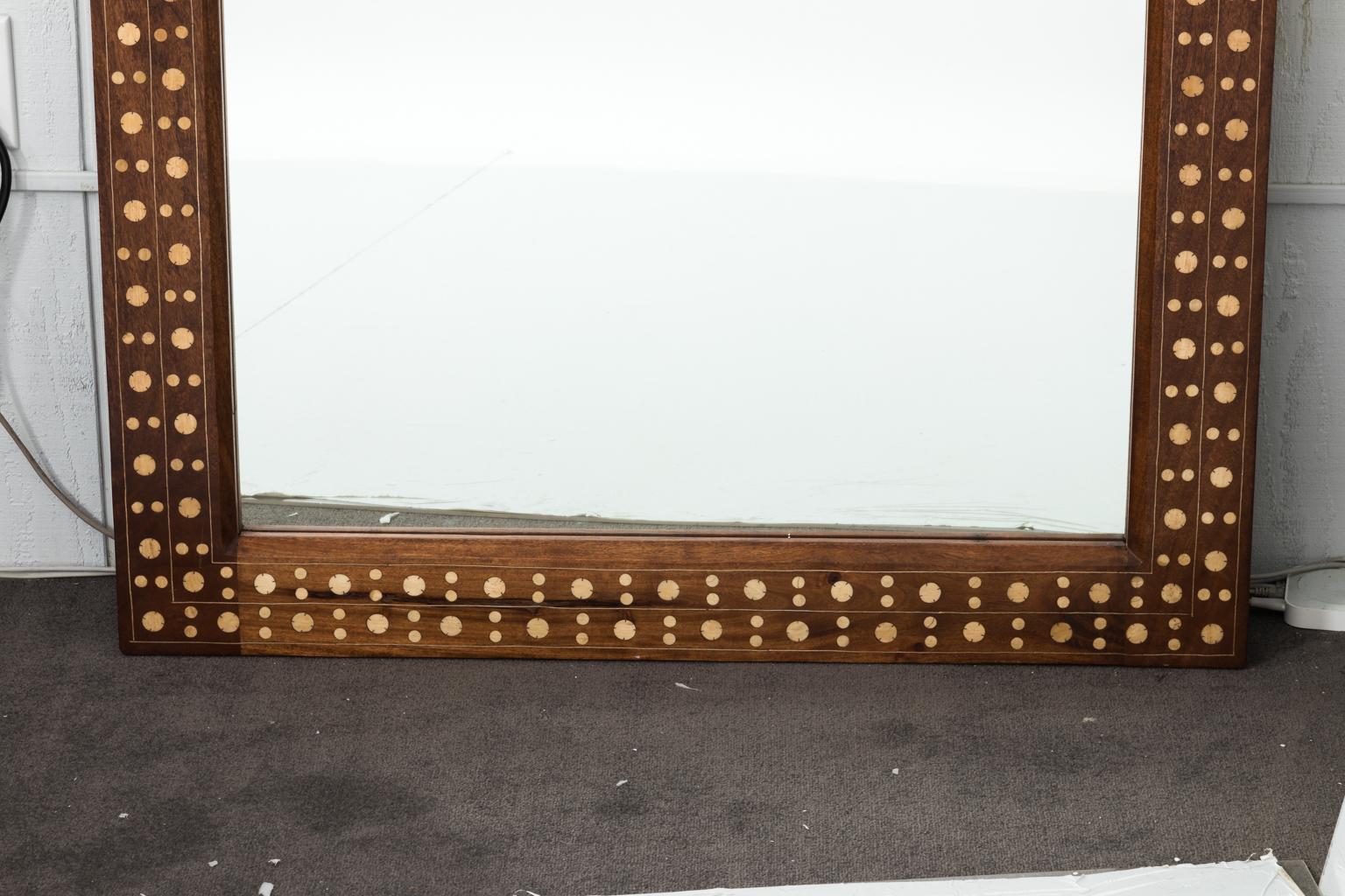 Moroccan Style Teak and Bone Mirror In Good Condition In Stamford, CT