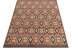 Rug & Kilim's Moroccan Style Rug in Beige-Brown, Red and Blue Diamond Patterns