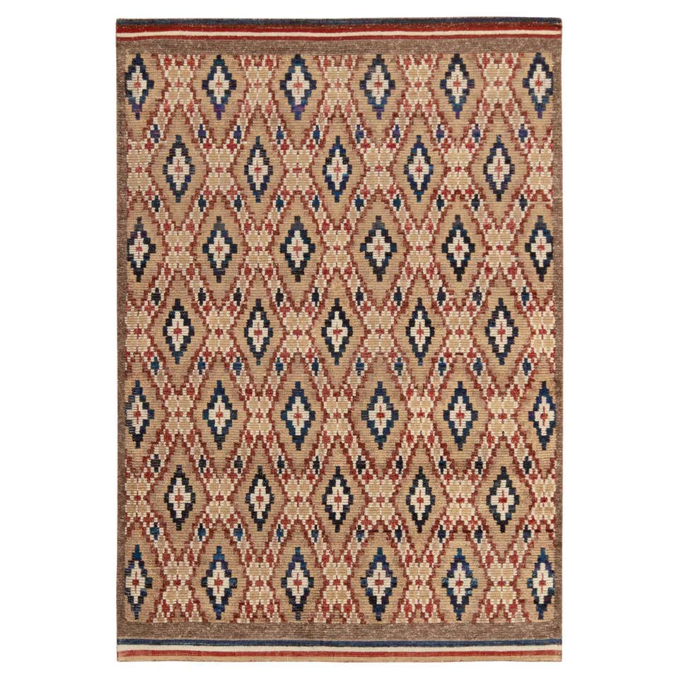 Rug and Kilim’s Moroccan Style Rug in Blue with Red and White Diamond ...