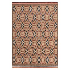 Rug & Kilim's Moroccan Style Rug in Beige-Brown, Red and Blue Diamond Patterns
